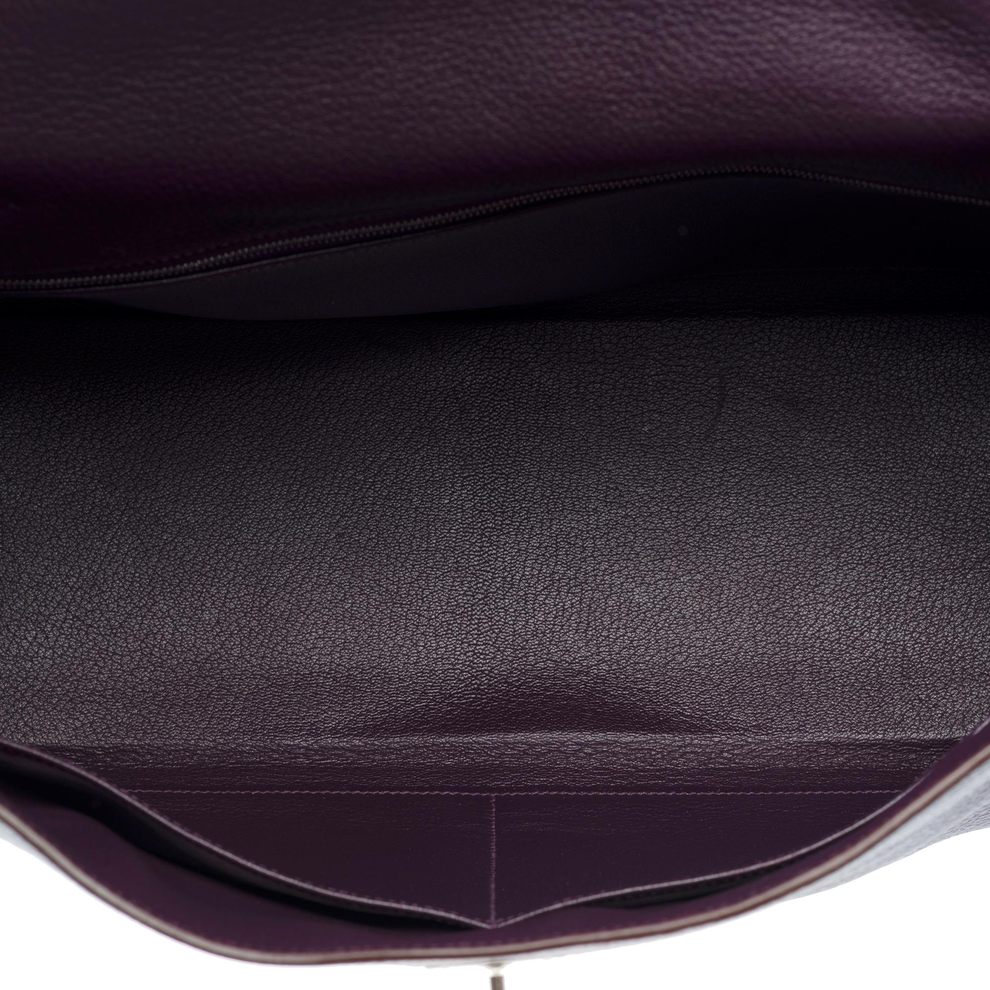 Magnificent Hermès Kelly 35 retourne handbag strap in Raisin Togo leather , SHW For Sale 4