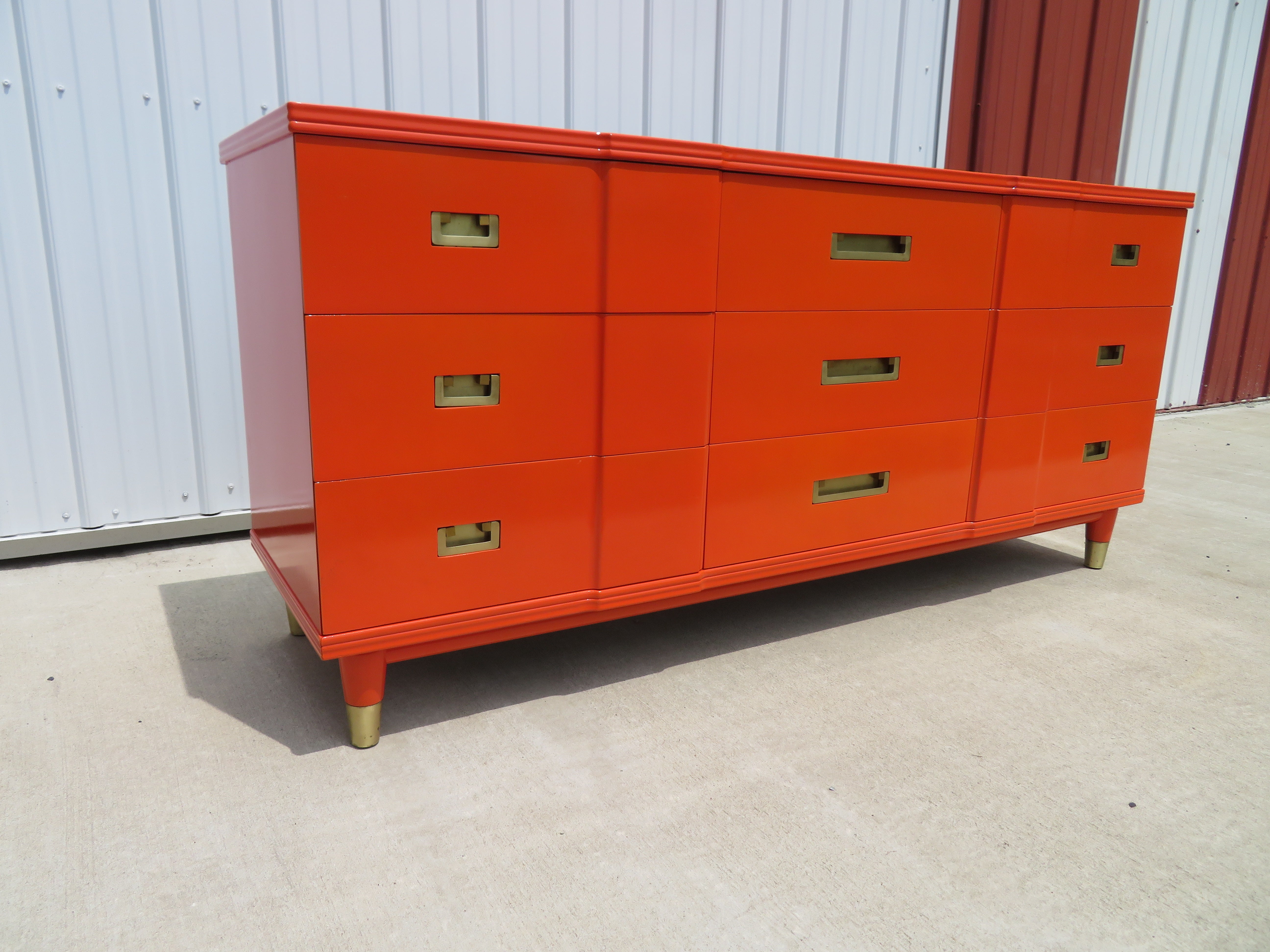 American Magnificent Hermes Orange Widdicomb Credenza Asian Brass Mid-Century Modern For Sale