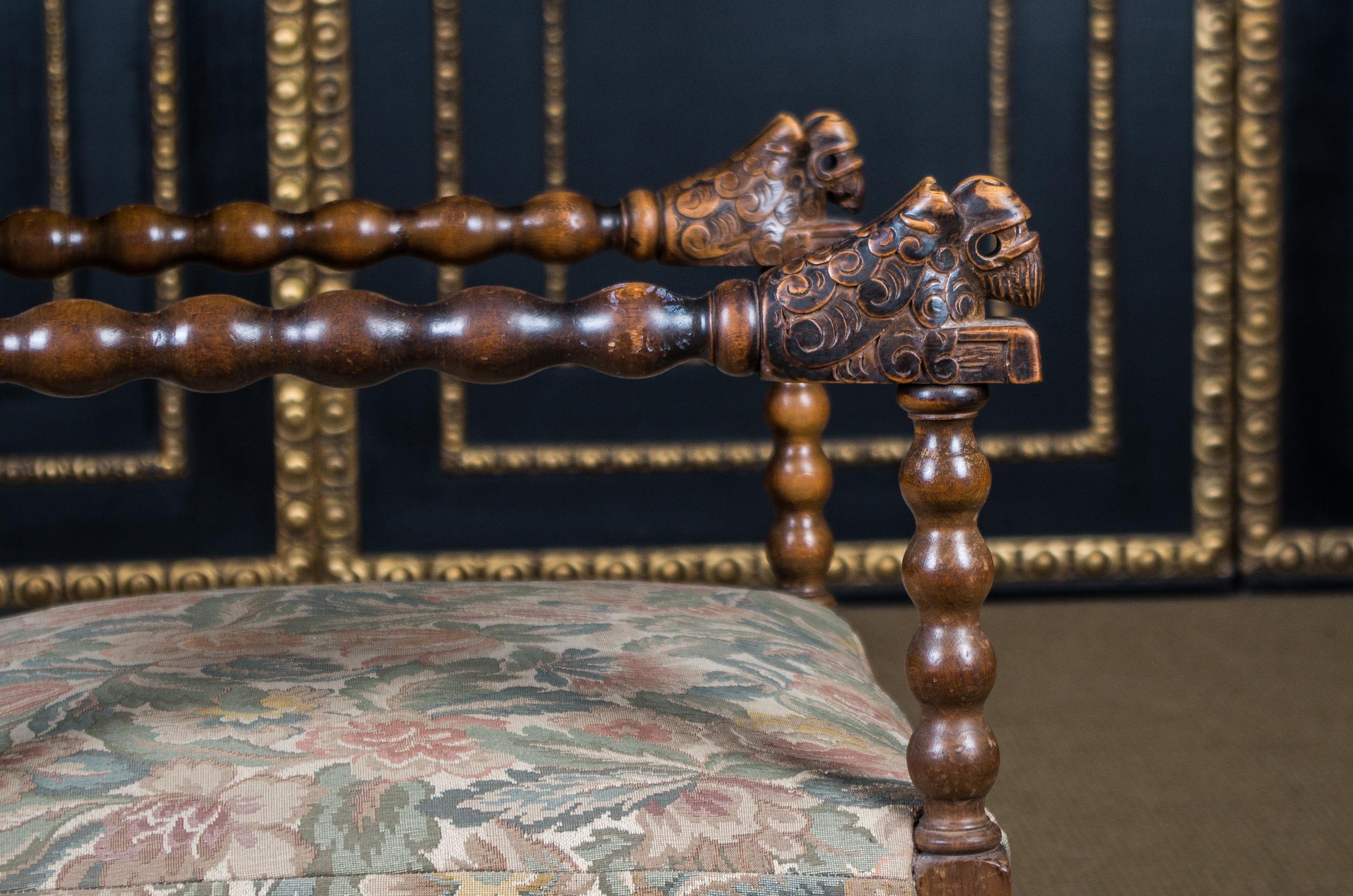 Magnificent Historical Neo-Renaissance Armchair circa 1850-1870 Mythical Armrest 8