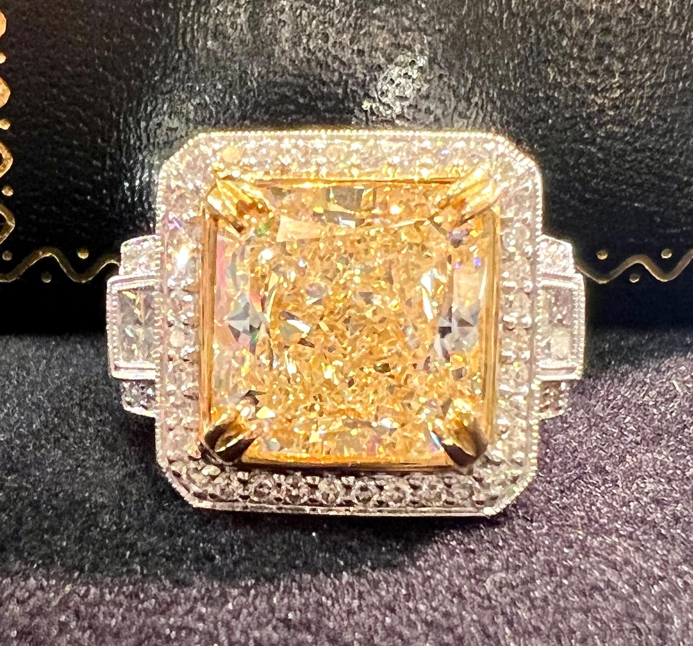 Magnificent Huge 10.35 Carat Fancy Yellow Radiant Cut Diamond Ring 2