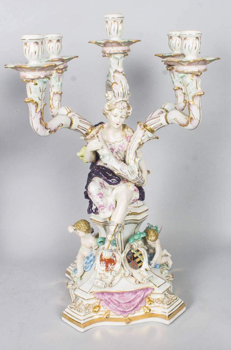 Magnificent Huge Pair Dresden Style Porcelain FiveLight Candelabra at
