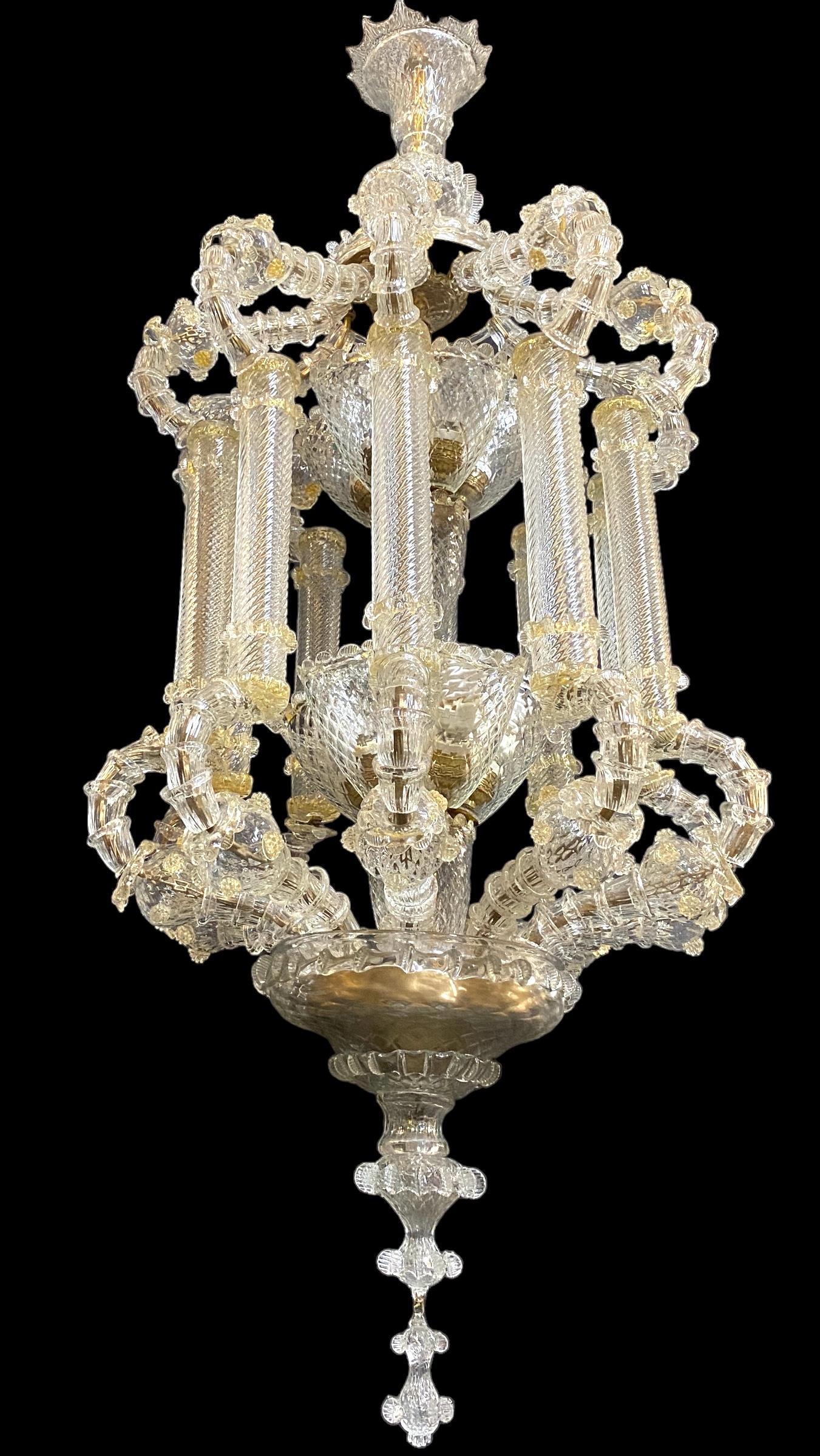 Prächtige große venezianische Glaslaterne oder Kronleuchter aus Glas von Barovier & Toso, 1920er Jahre (Art déco)