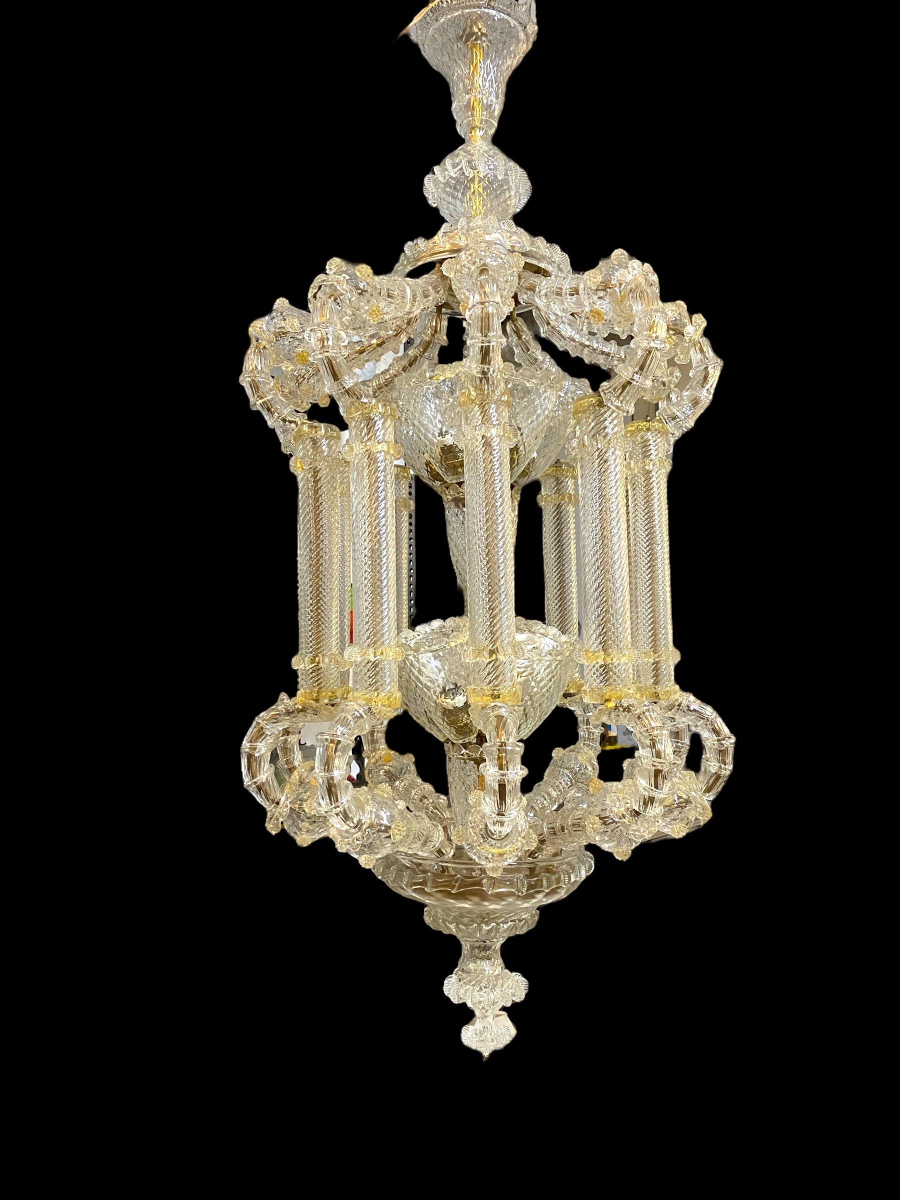Prächtige große venezianische Glaslaterne oder Kronleuchter aus Glas von Barovier & Toso, 1920er Jahre im Zustand „Hervorragend“ in Rome, IT