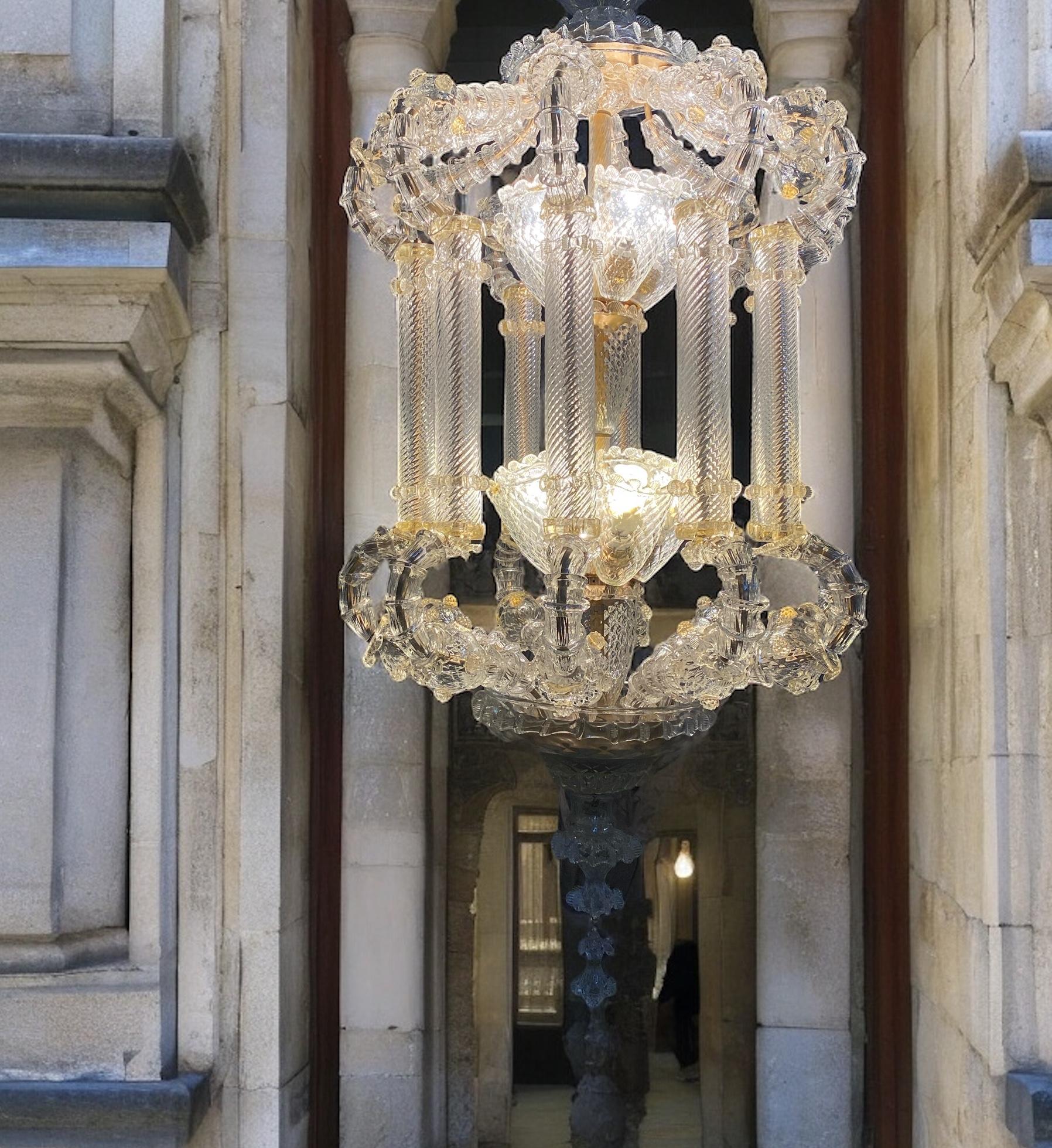 Prächtige große venezianische Glaslaterne oder Kronleuchter aus Glas von Barovier & Toso, 1920er Jahre (Frühes 20. Jahrhundert)