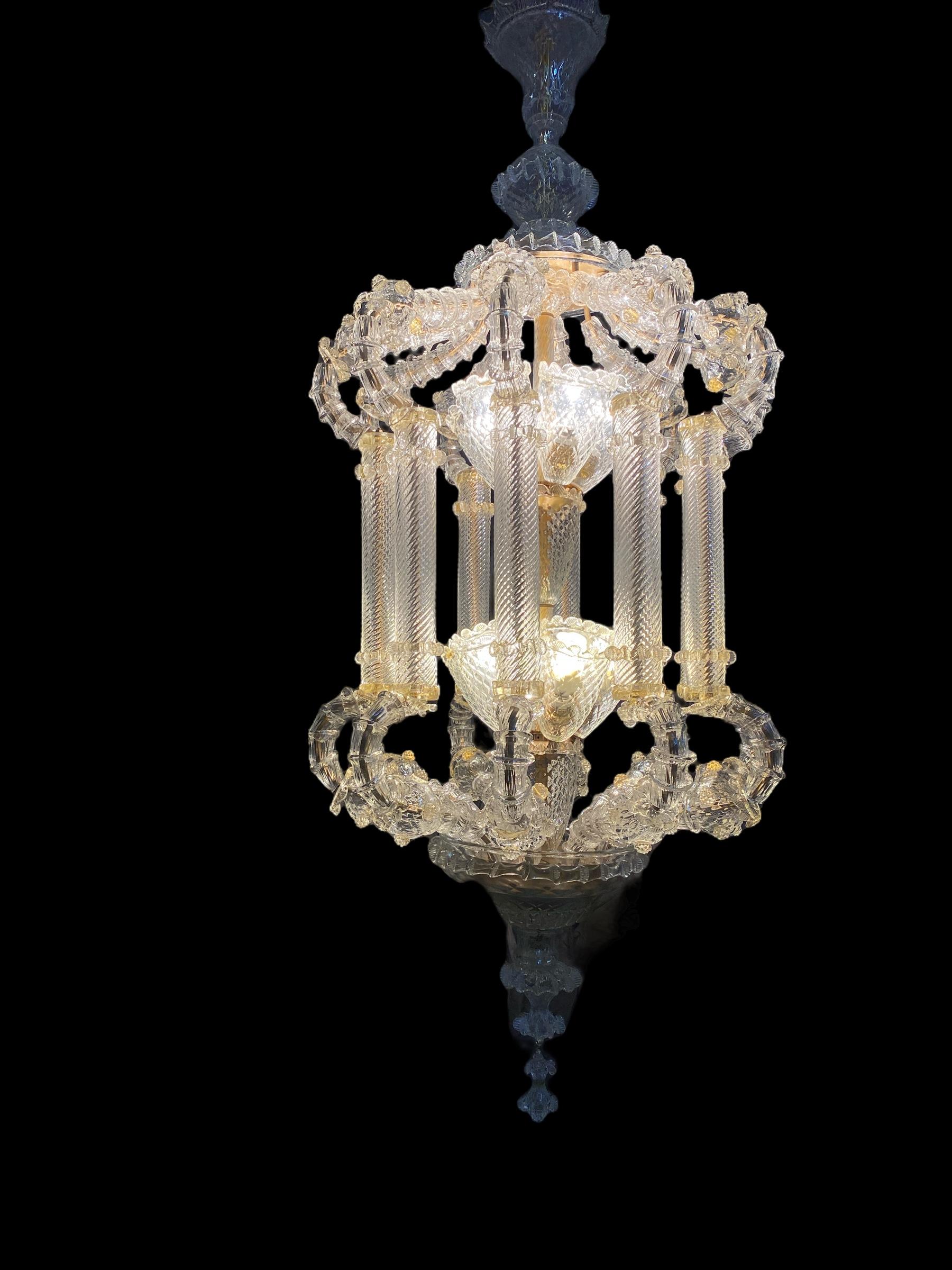 Prächtige große venezianische Glaslaterne oder Kronleuchter aus Glas von Barovier & Toso, 1920er Jahre (Muranoglas)