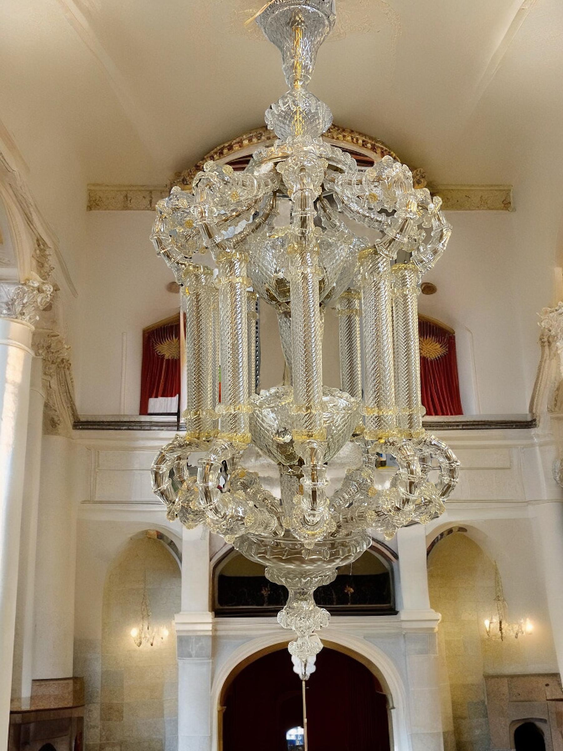 Prächtige große venezianische Glaslaterne oder Kronleuchter aus Glas von Barovier & Toso, 1920er Jahre 1