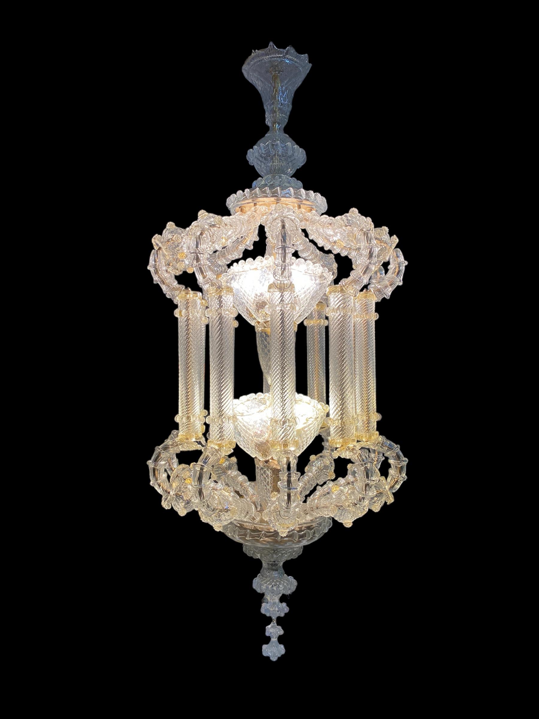 Prächtige große venezianische Glaslaterne oder Kronleuchter aus Glas von Barovier & Toso, 1920er Jahre 2