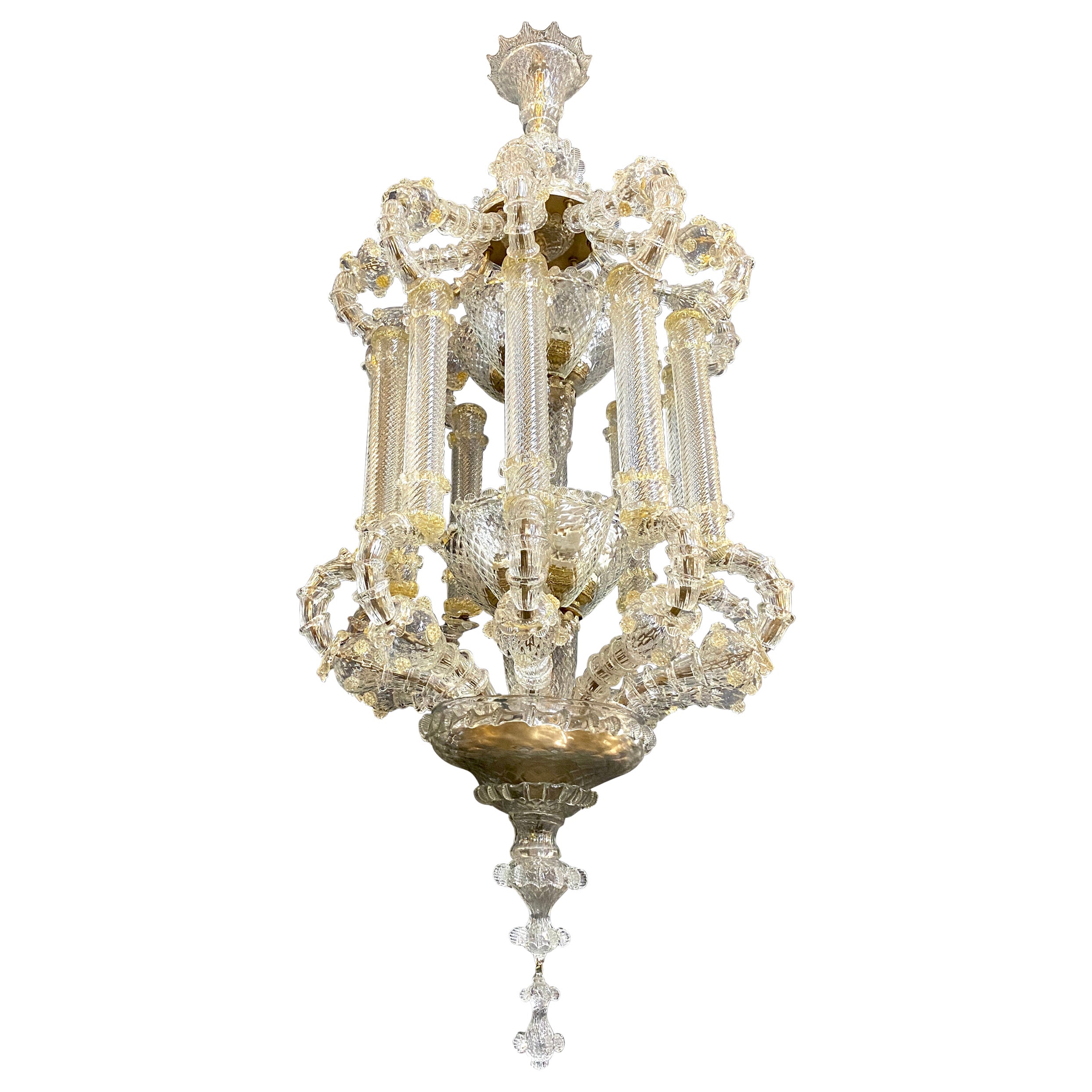 Prächtige große venezianische Glaslaterne oder Kronleuchter aus Glas von Barovier & Toso, 1920er Jahre
