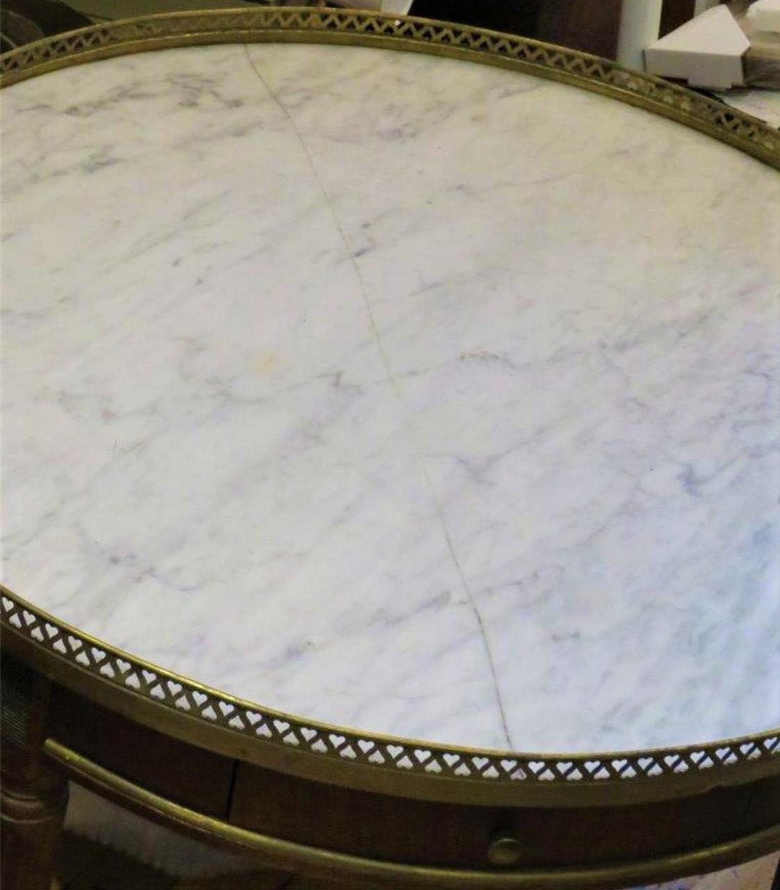  Magnificent Important 1920s Deco Jansen Style Round White Marble Drawer Table In Good Condition For Sale In New York, NY