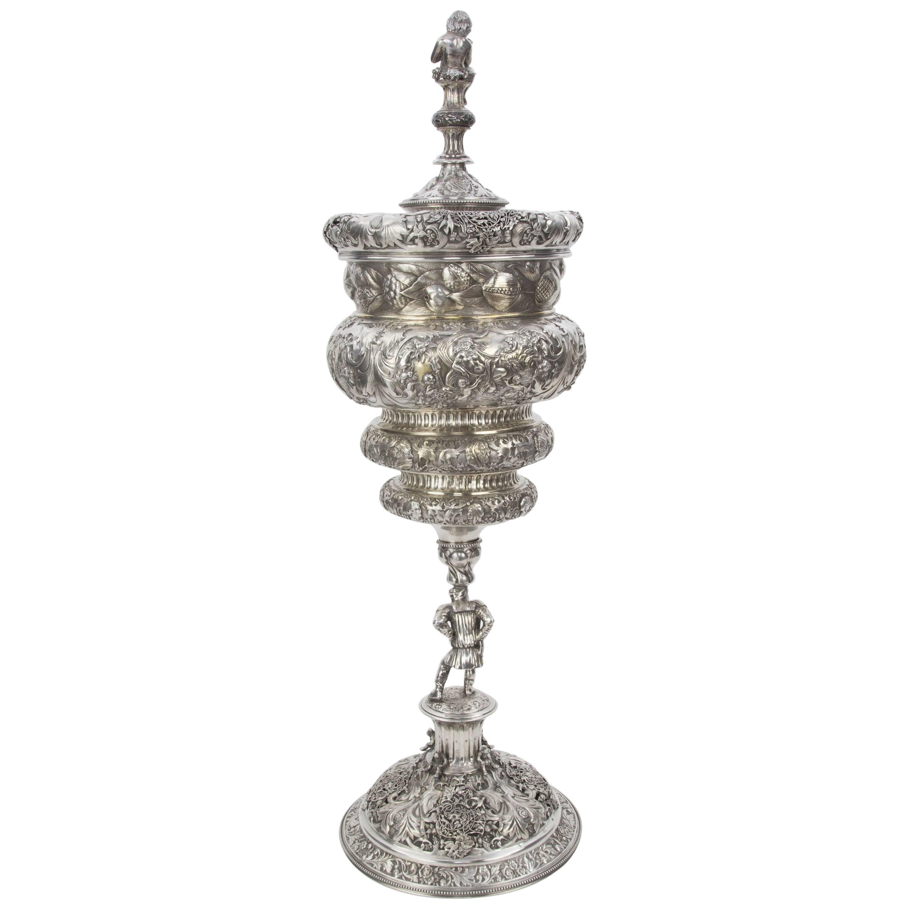 Magnificent Important Antique Large Silver Covered Chalice For Sale