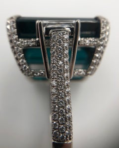 Magnificent Indicolite Tourmaline and Diamond Platinum Ring