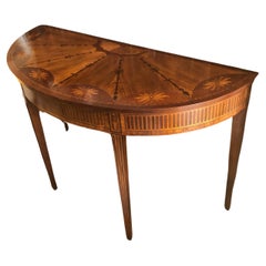Magnifique table console demi-lune incrustée en bois mixte