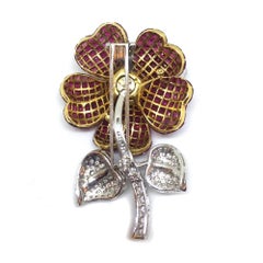 Magnificent Invisibly Set Ruby Diamond Flower Brooch
