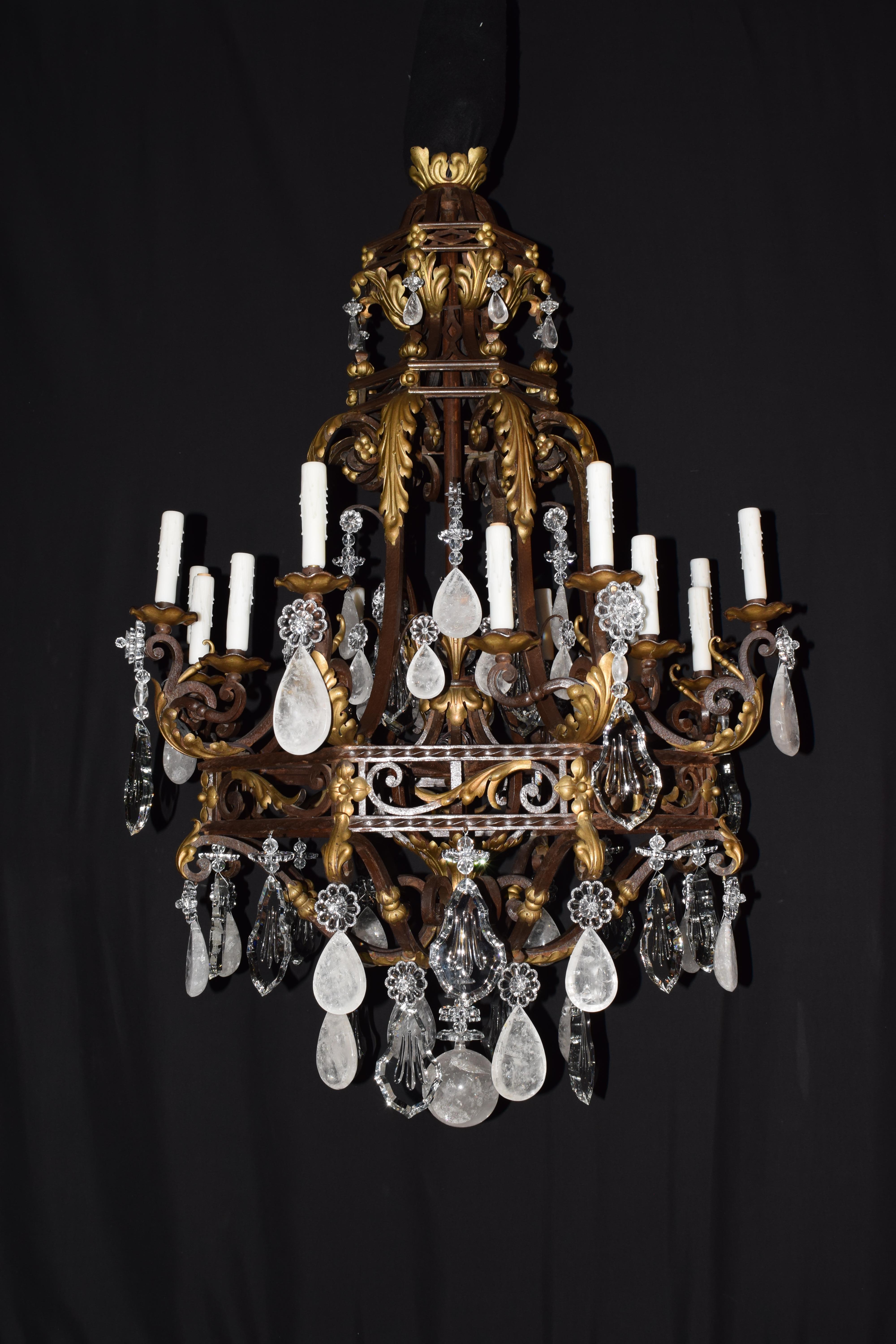 Magnificent Iron, Crystal & Rock Crystal Chandelier 4