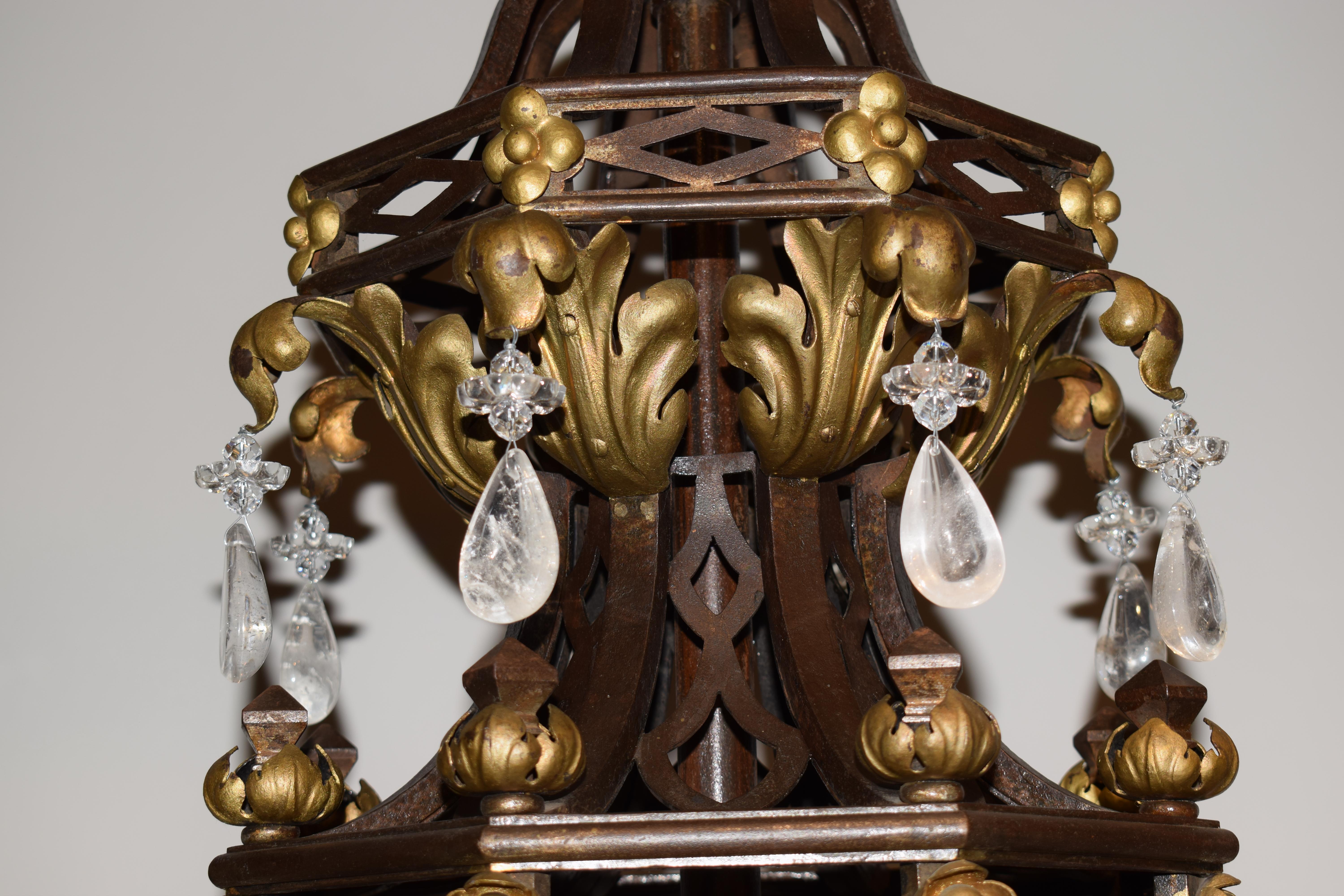 Magnificent Iron, Crystal & Rock Crystal Chandelier 5
