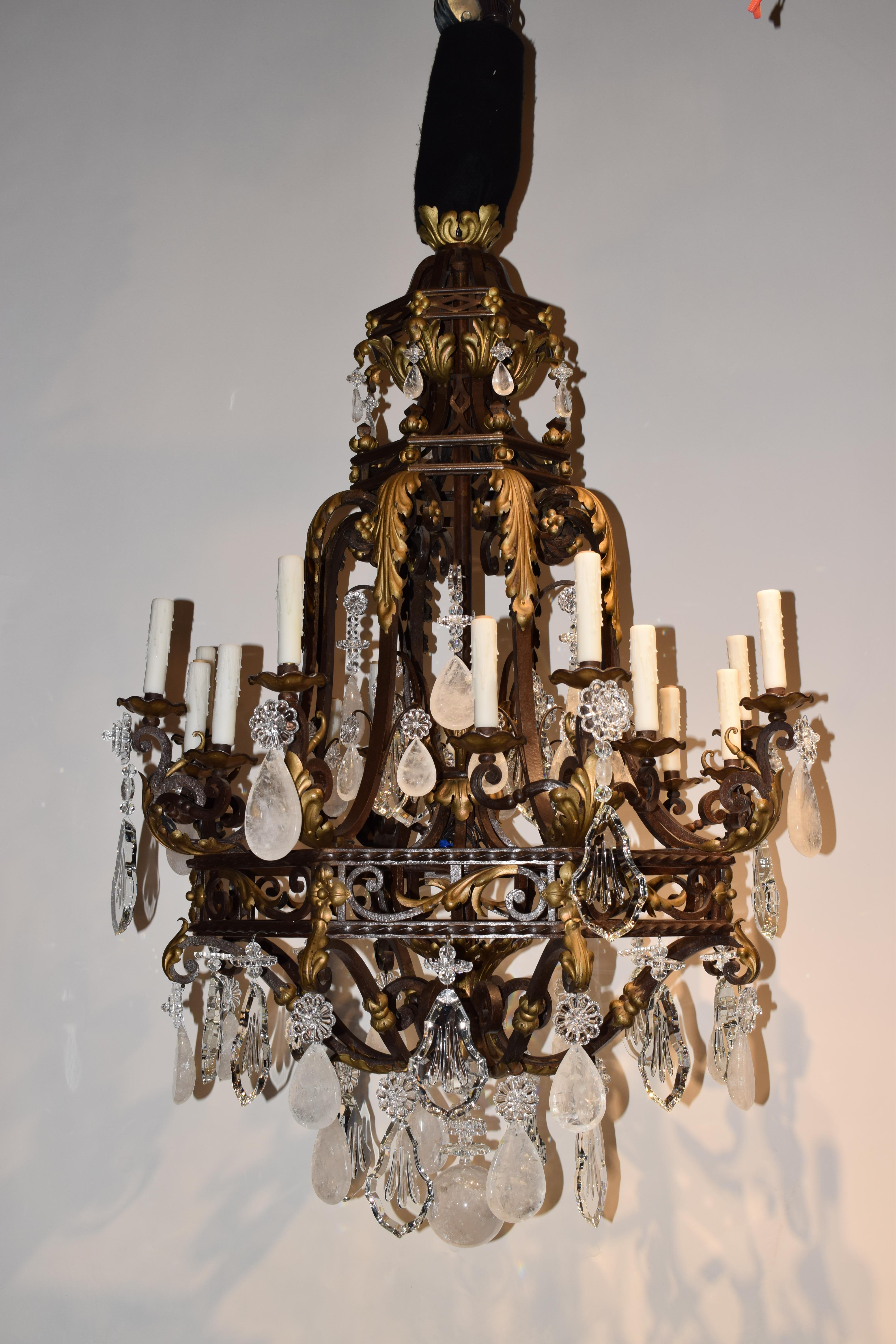 Magnificent Iron, Crystal & Rock Crystal Chandelier 6