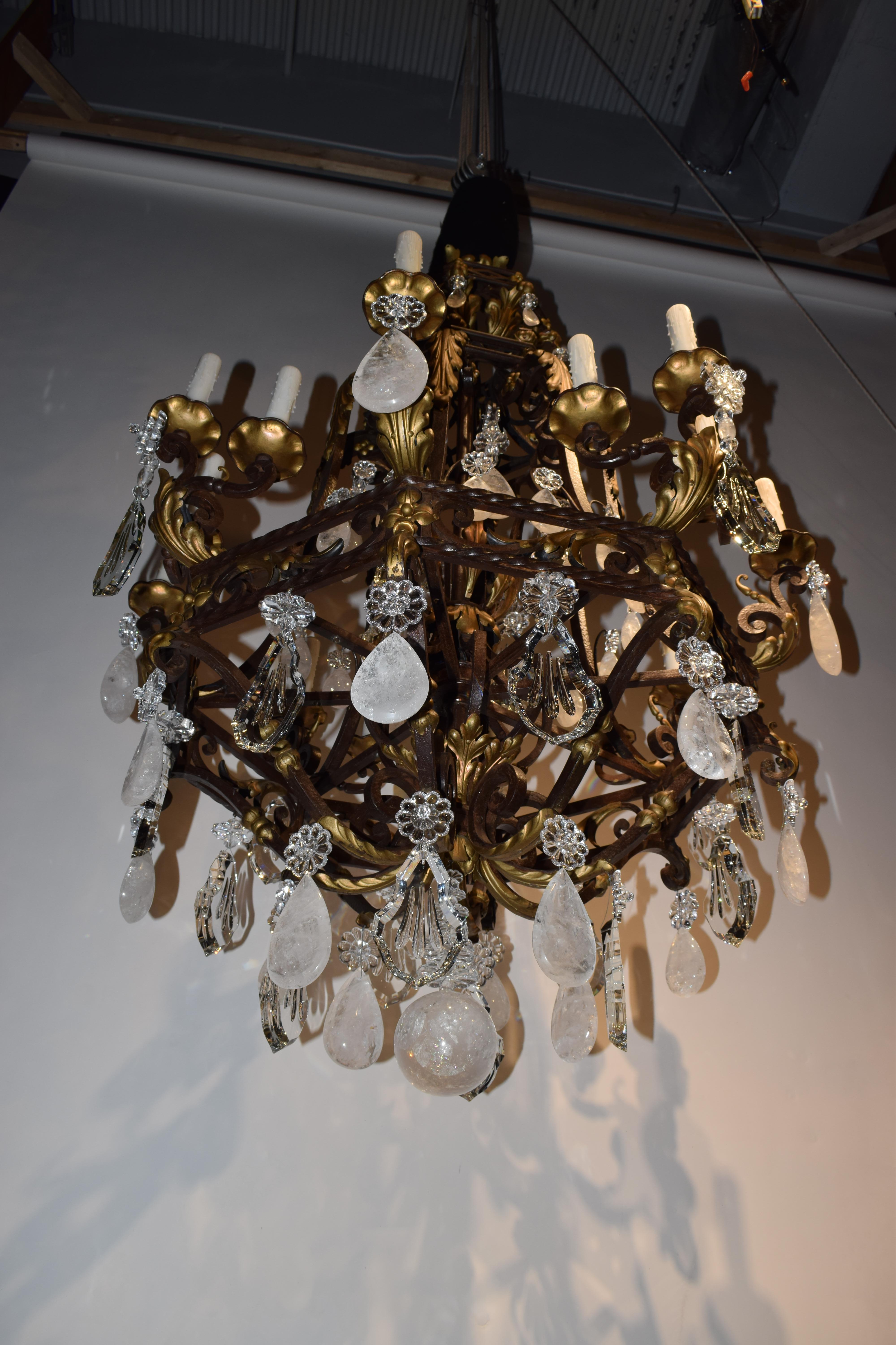 Magnificent Iron, Crystal & Rock Crystal Chandelier 8