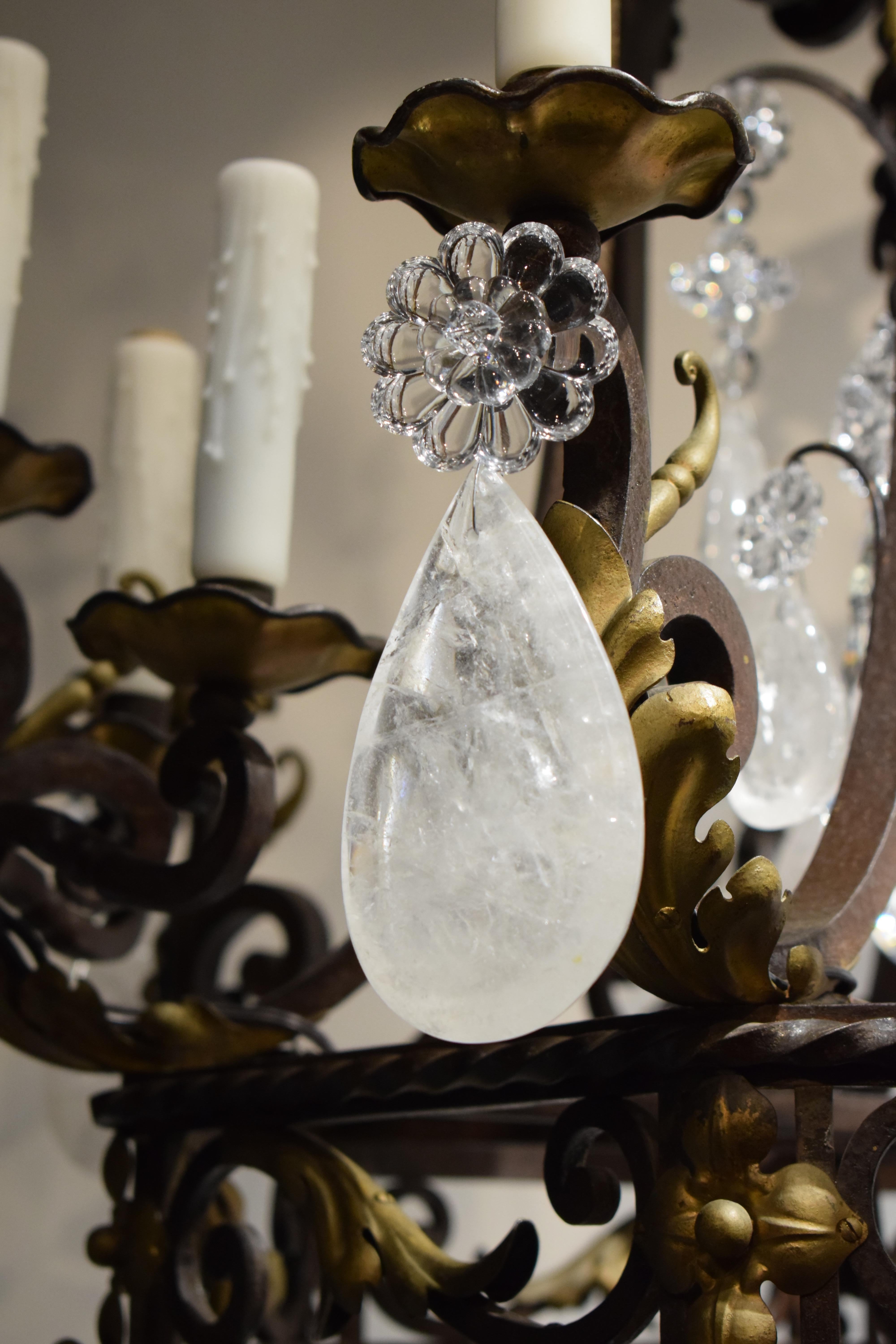 Magnificent Iron, Crystal & Rock Crystal Chandelier 9