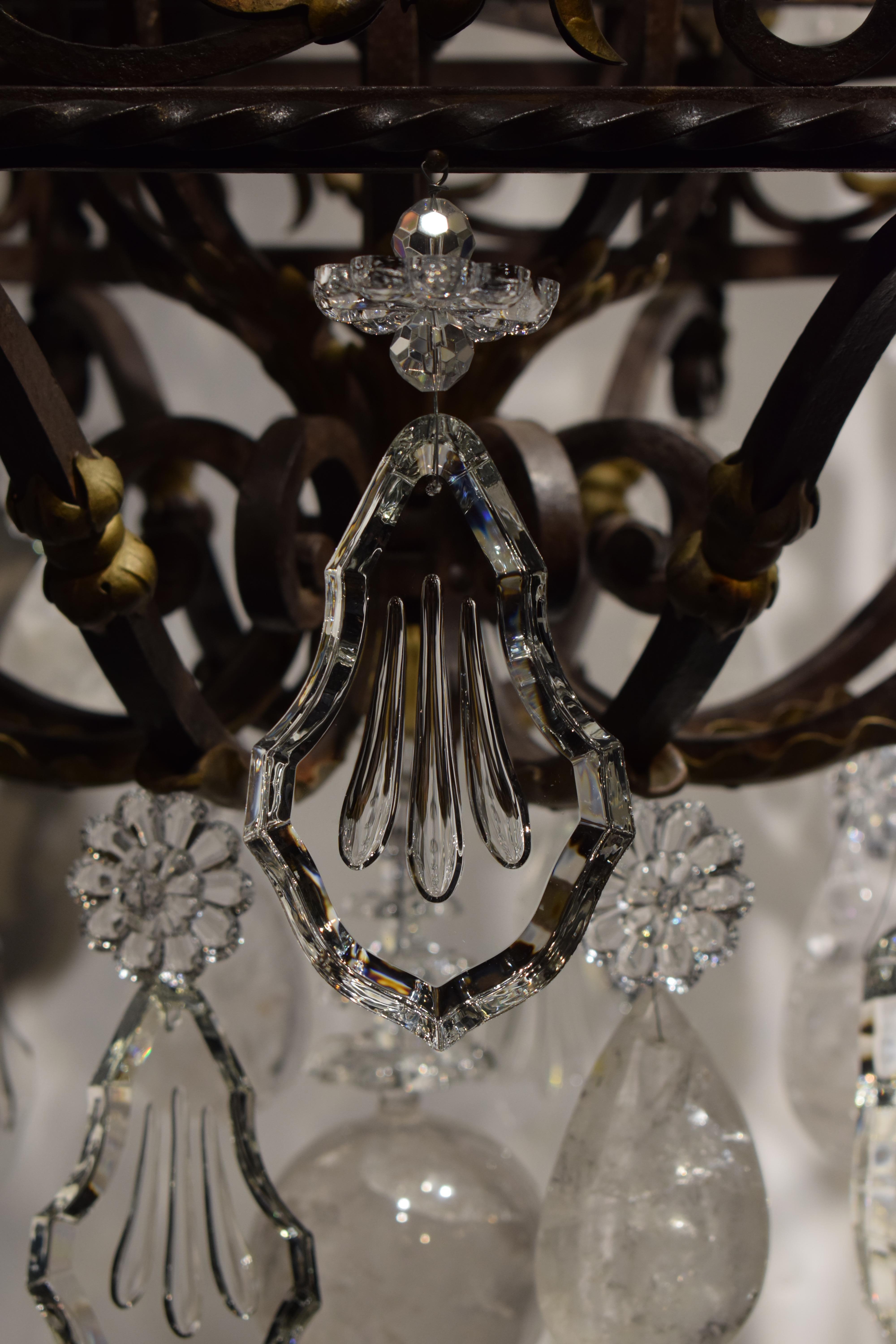 Magnificent Iron, Crystal & Rock Crystal Chandelier 11