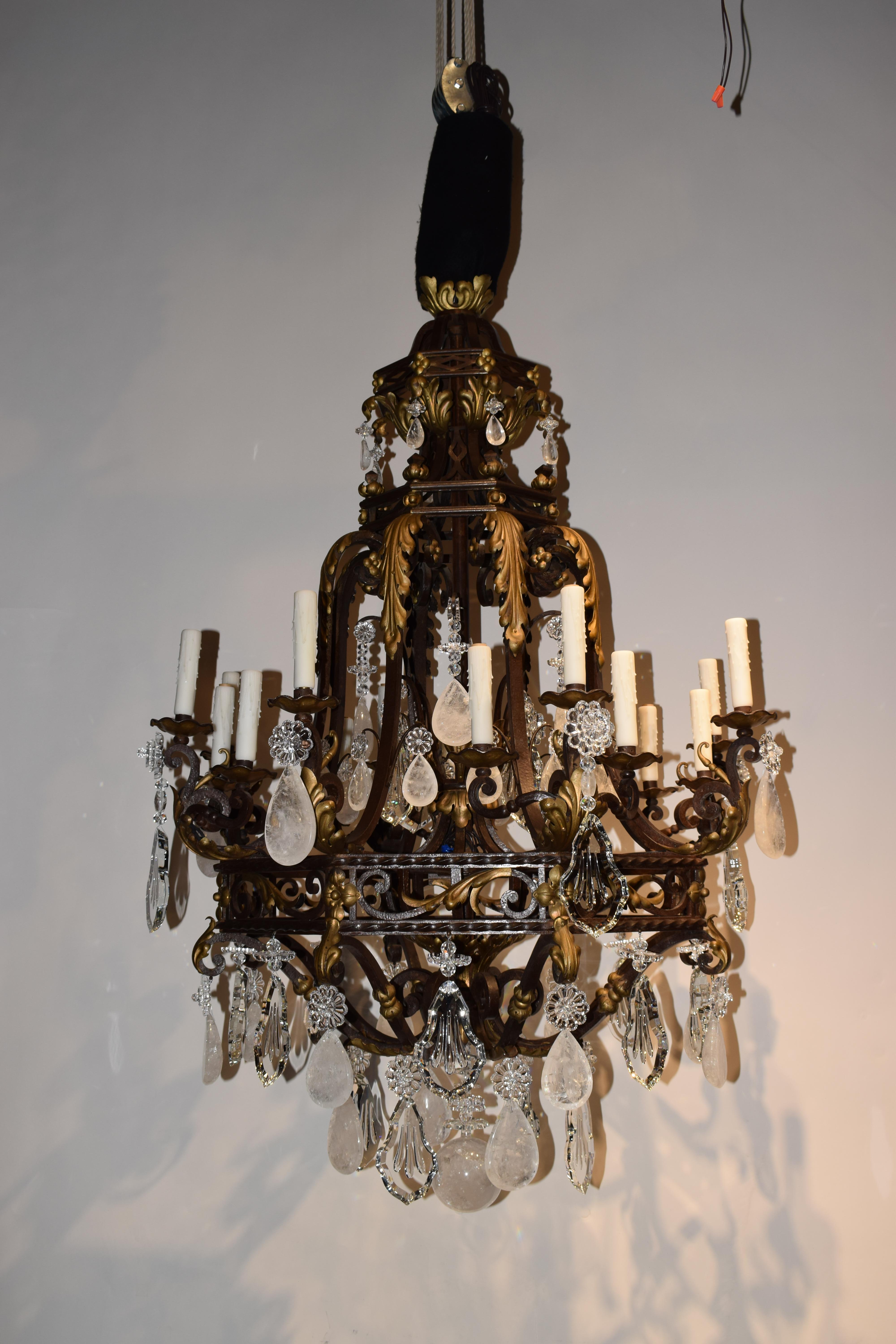 Magnificent Iron, Crystal & Rock Crystal Chandelier 12