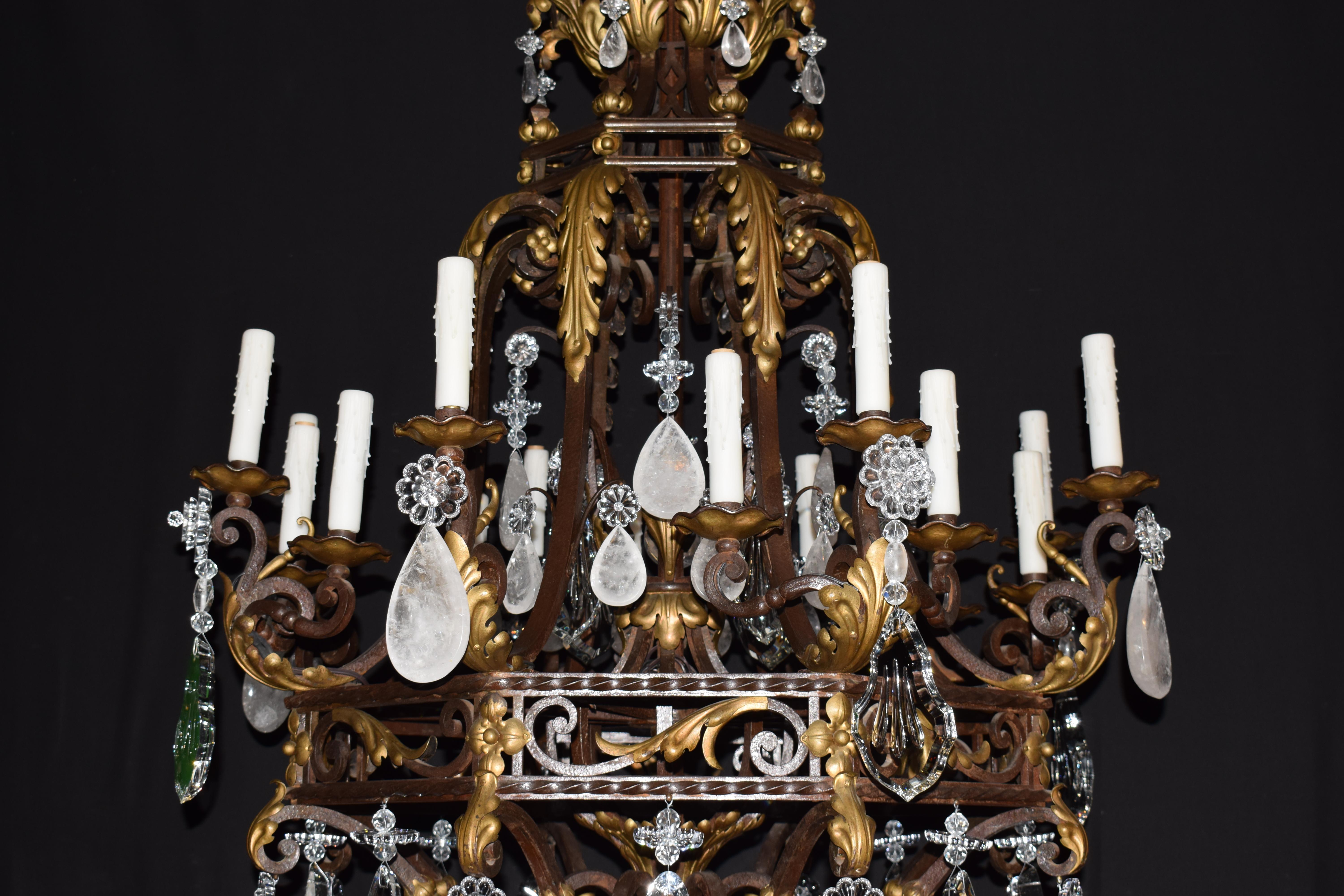 Magnificent Iron, Crystal & Rock Crystal Chandelier 2