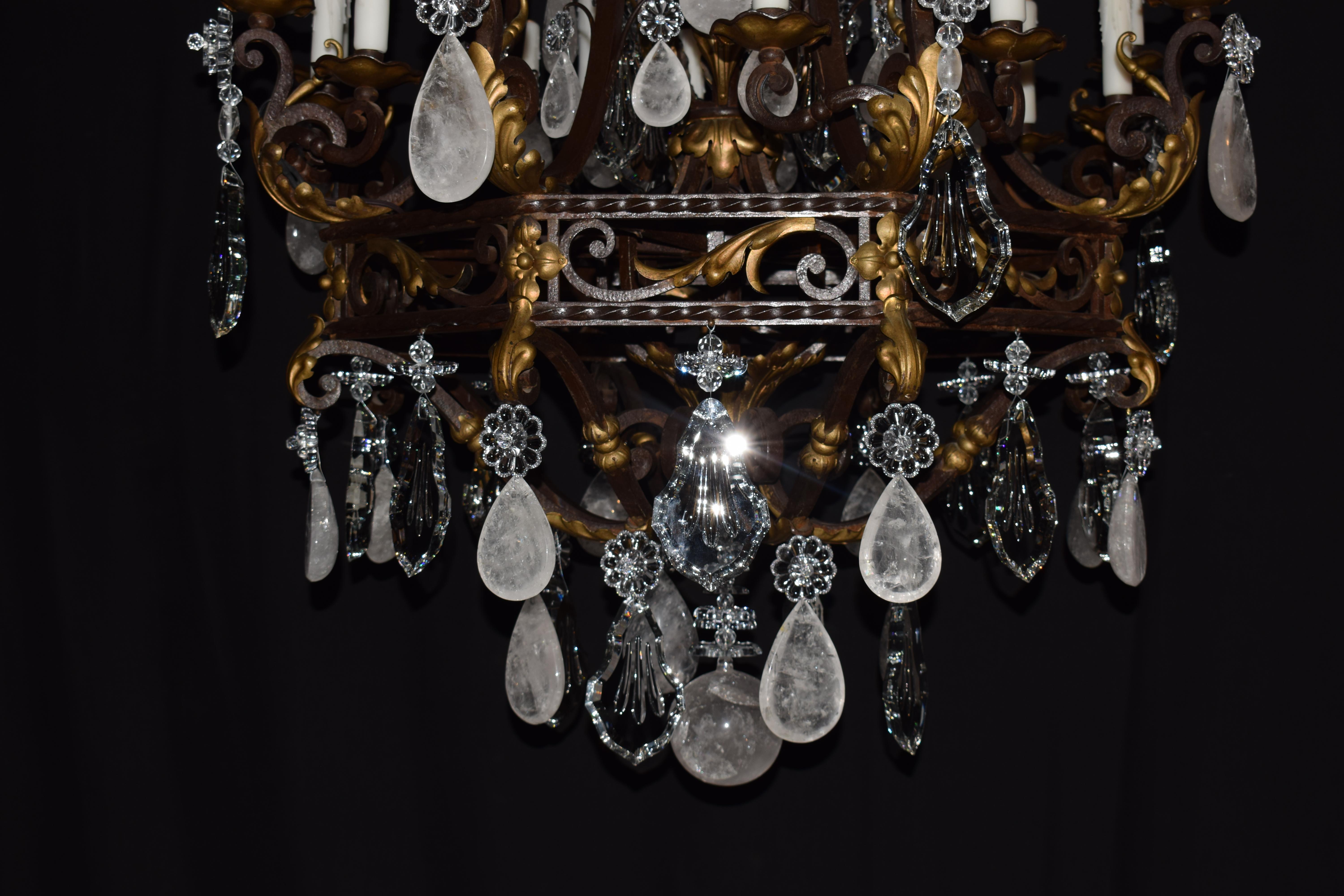 Magnificent Iron, Crystal & Rock Crystal Chandelier 3