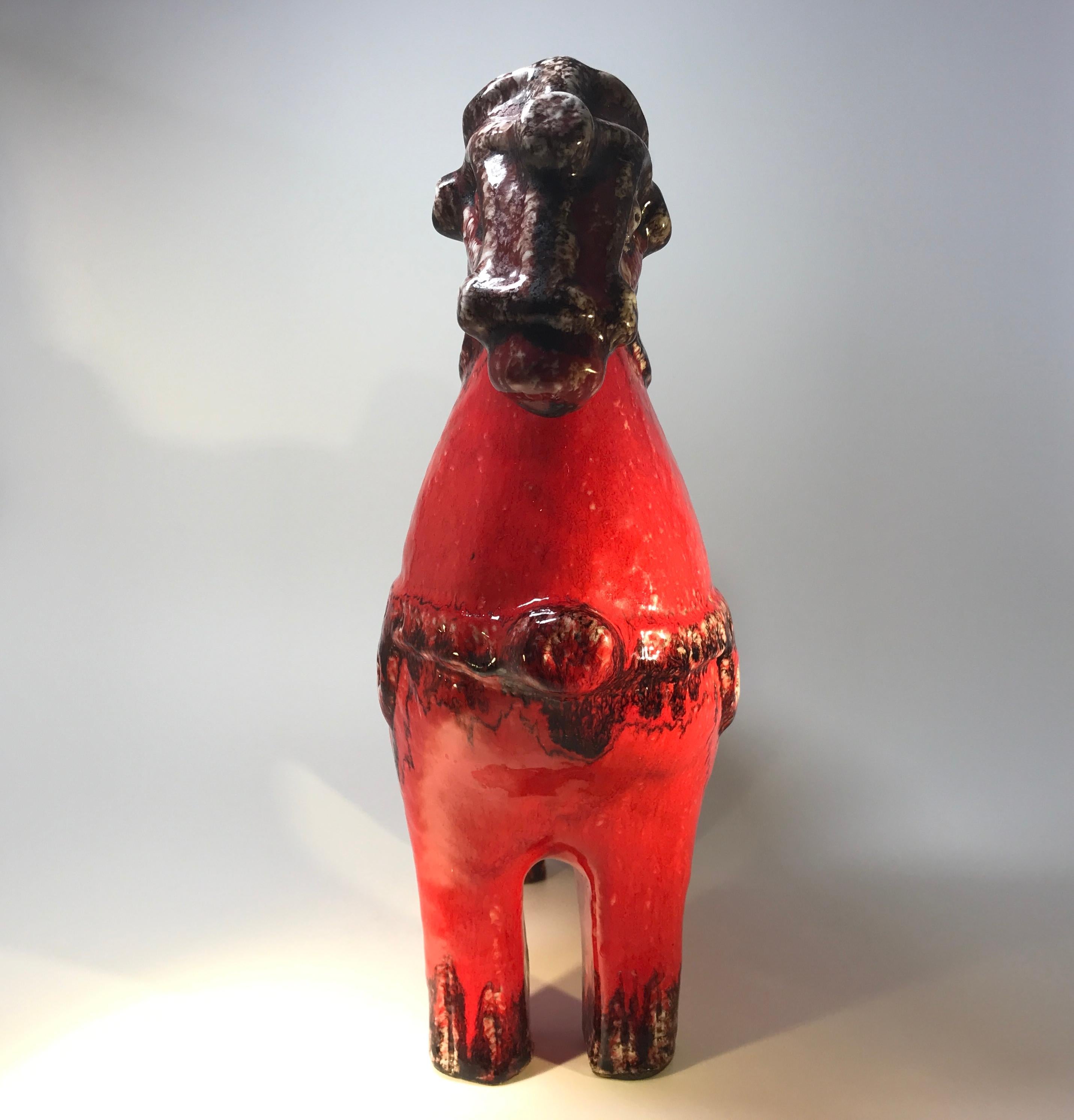 Glazed Magnificent Italian 1960 Nuovo Rinascemento Red and Black Ceramic Horse  For Sale
