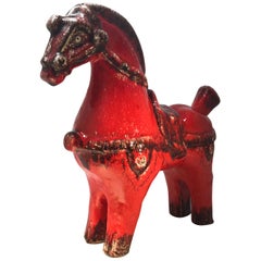 Magnificent Italian 1960 Nuovo Rinascemento Red and Black Ceramic Horse 