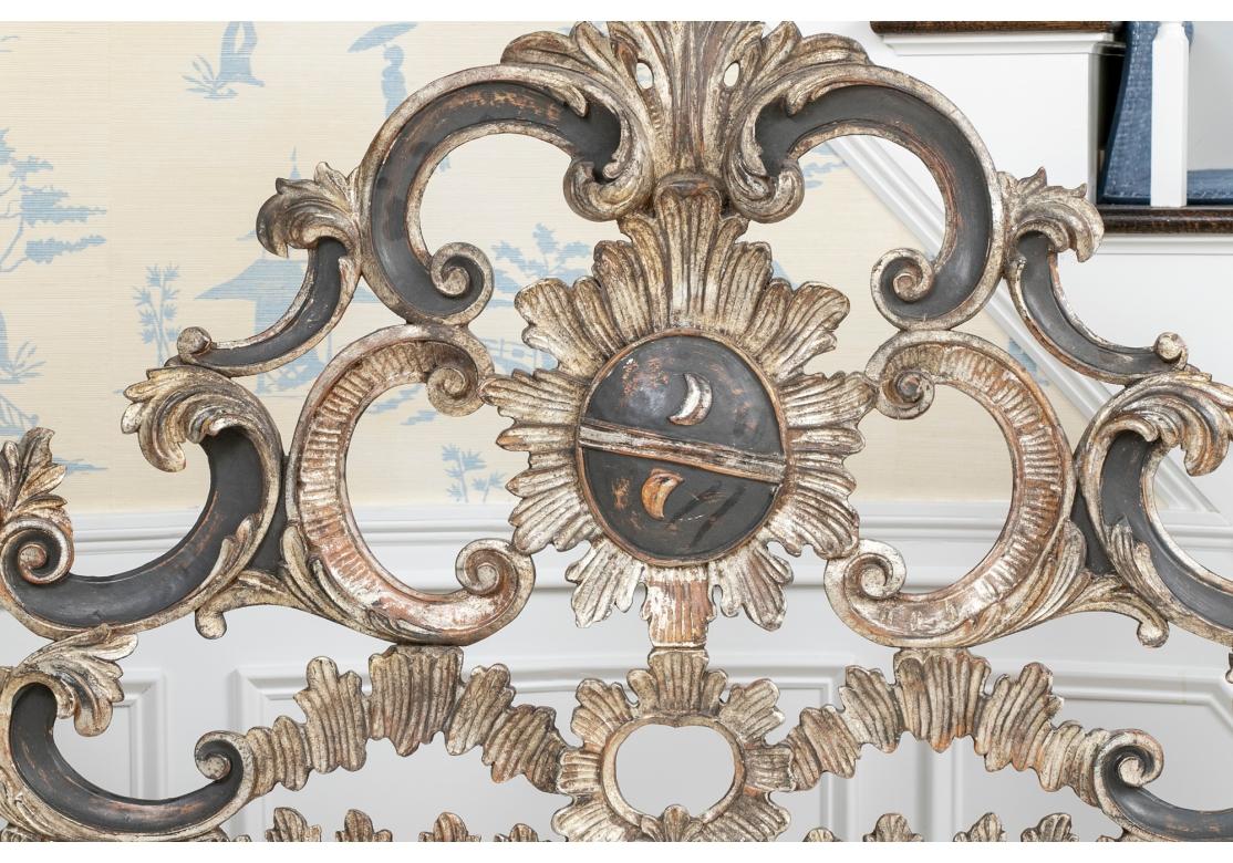 Magnificent Italian Baroque Style Carved And Silver Gilt King Headboard In Good Condition For Sale In Bridgeport, CT