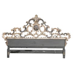 Antique Magnificent Italian Baroque Style Carved And Silver Gilt King Headboard