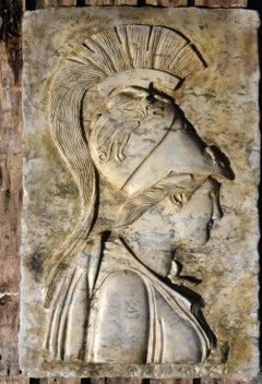 Magnificent Italian Bas-Relief "Athena of Piraeus" Carrara Marble, 20th Century