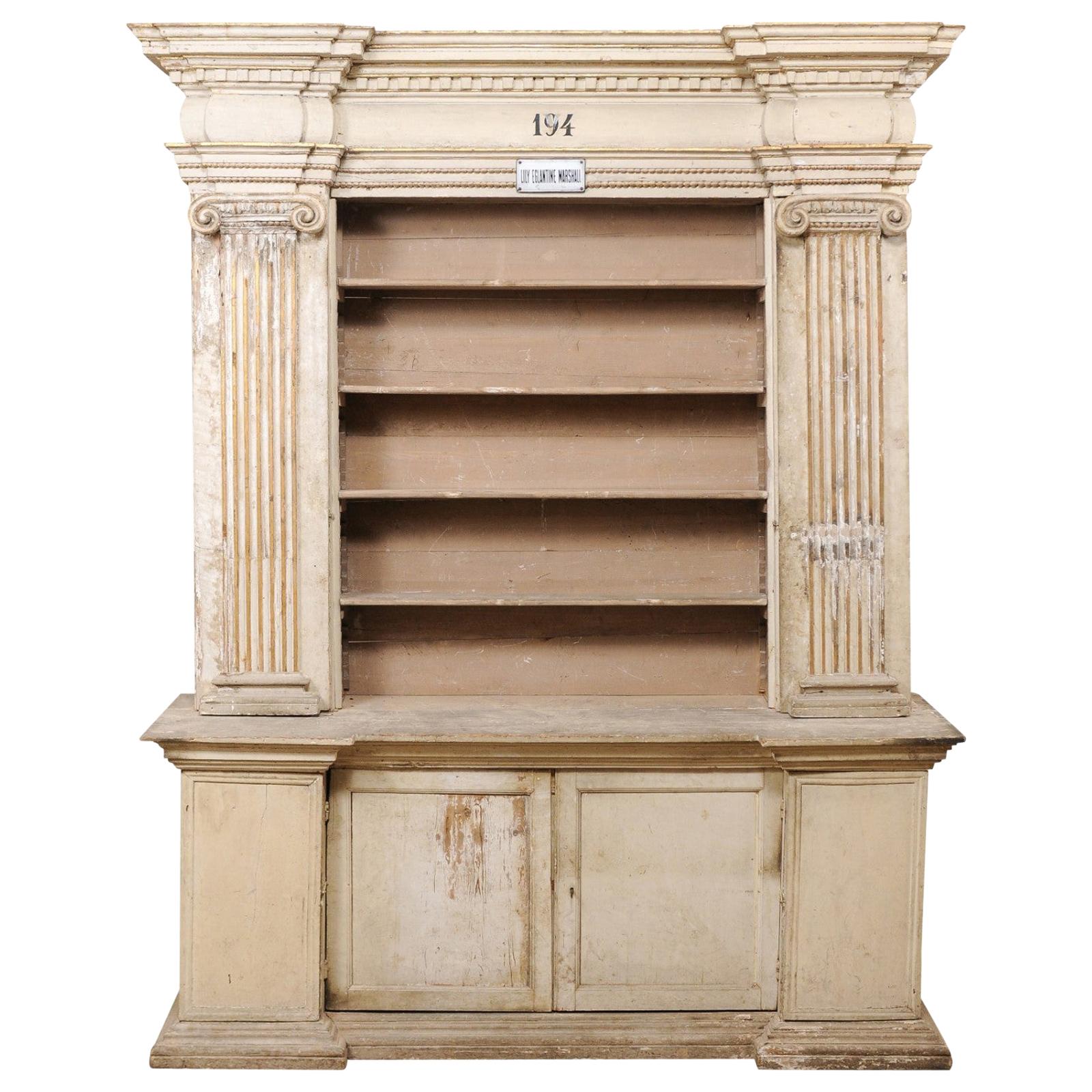 A Grand 18th C. Italian Church Cabinet w/ Roman Ionic Columns & Original Paint For Sale