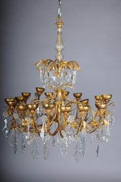 Magnificent Italian Crystal Chandelier, Gold, Hollywood Regency Style, 18 Lights