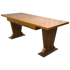 Magnificent Italian Desk Table Osvaldo Borsani Walnut Leather, Midcentury, 1940s