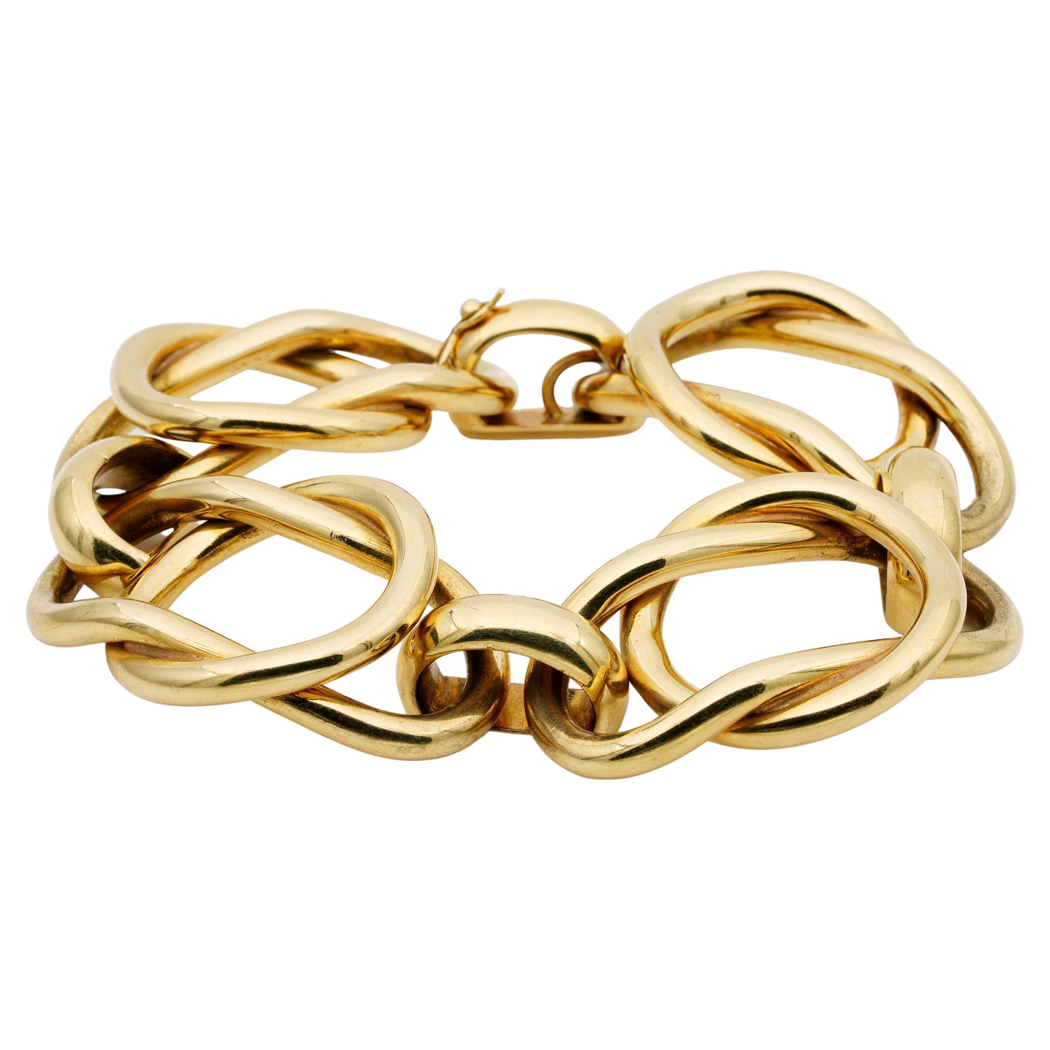 Magnificent Italian Fancy Link 18 KT Gold Heavy Bracelet For Sale