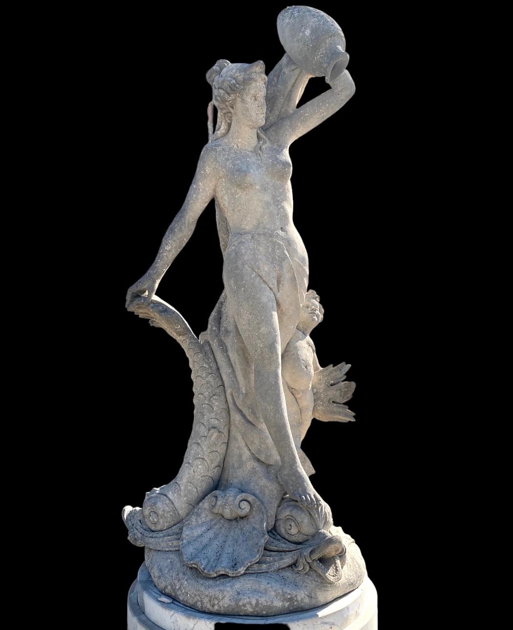 Magnificent Italian Fountain Sculpture of Goddess with Delphines  For Sale 6