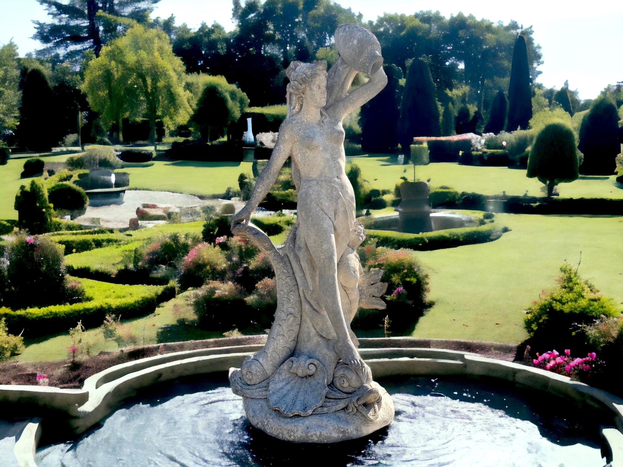Mid-20th Century Magnificent Italian Fountain Sculpture of Goddess with Delphines  For Sale