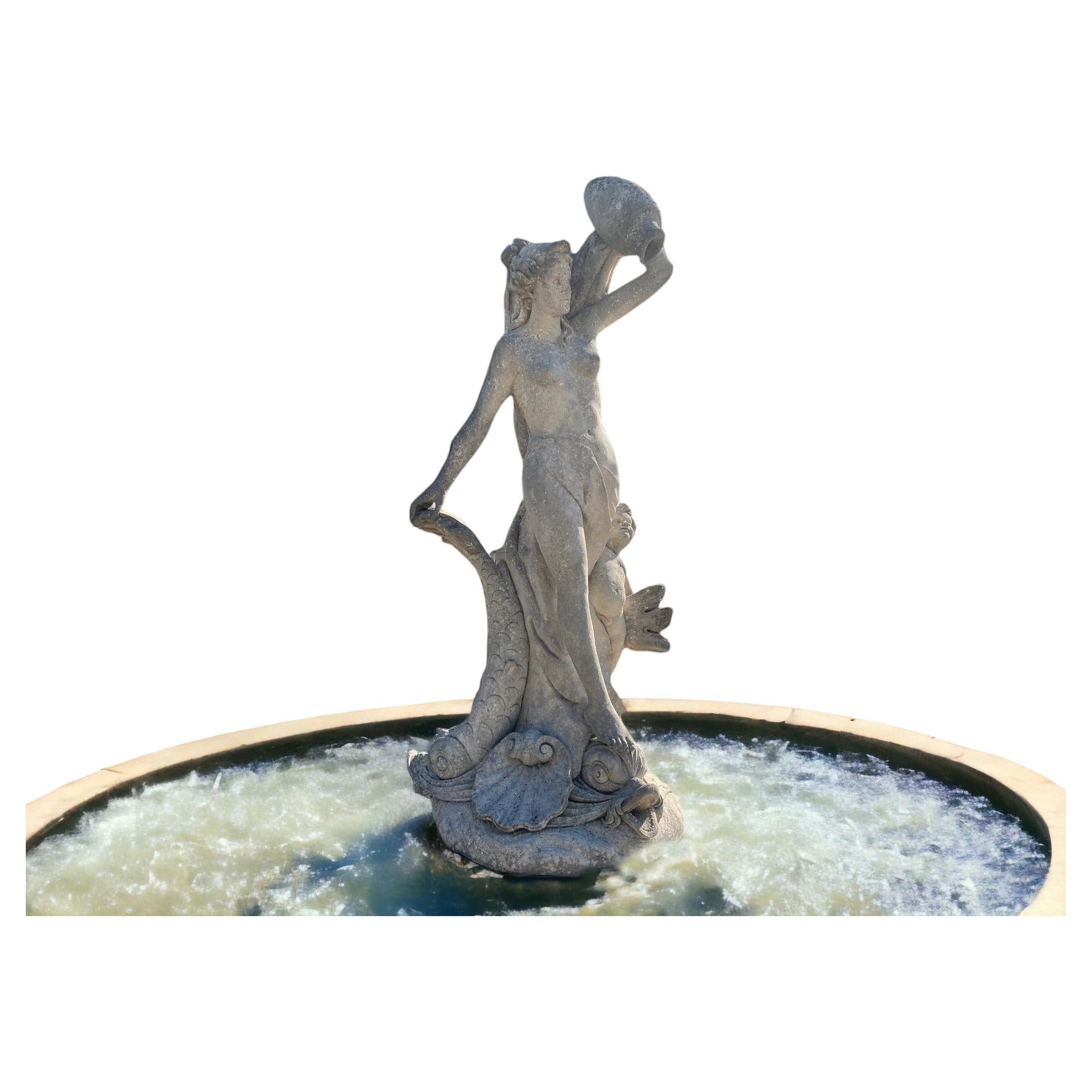 Magnificent Italian Fountain Sculpture of Goddess with Delphines