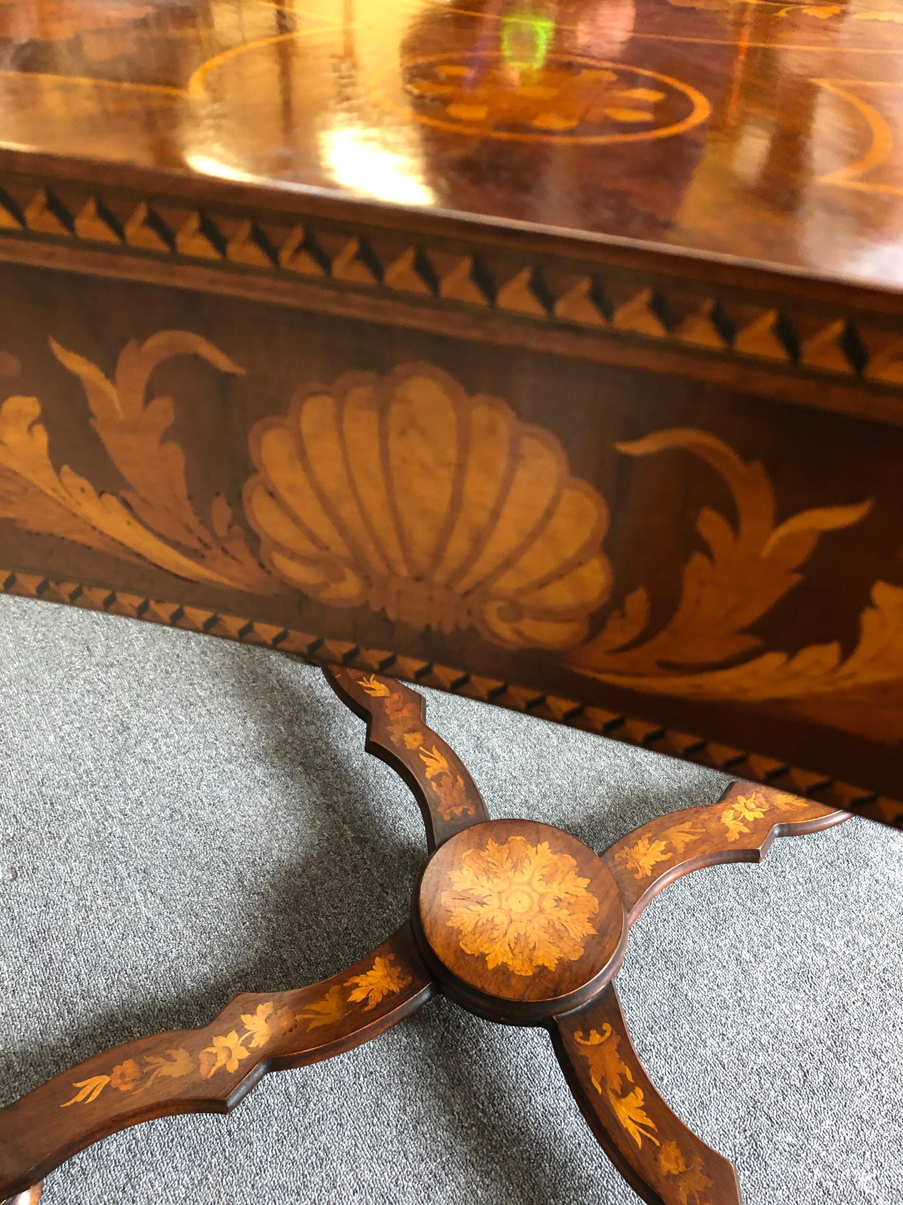 Late 20th Century Magnificent Italian Inlaid Marquetry Mixed Wood Center or Game Table