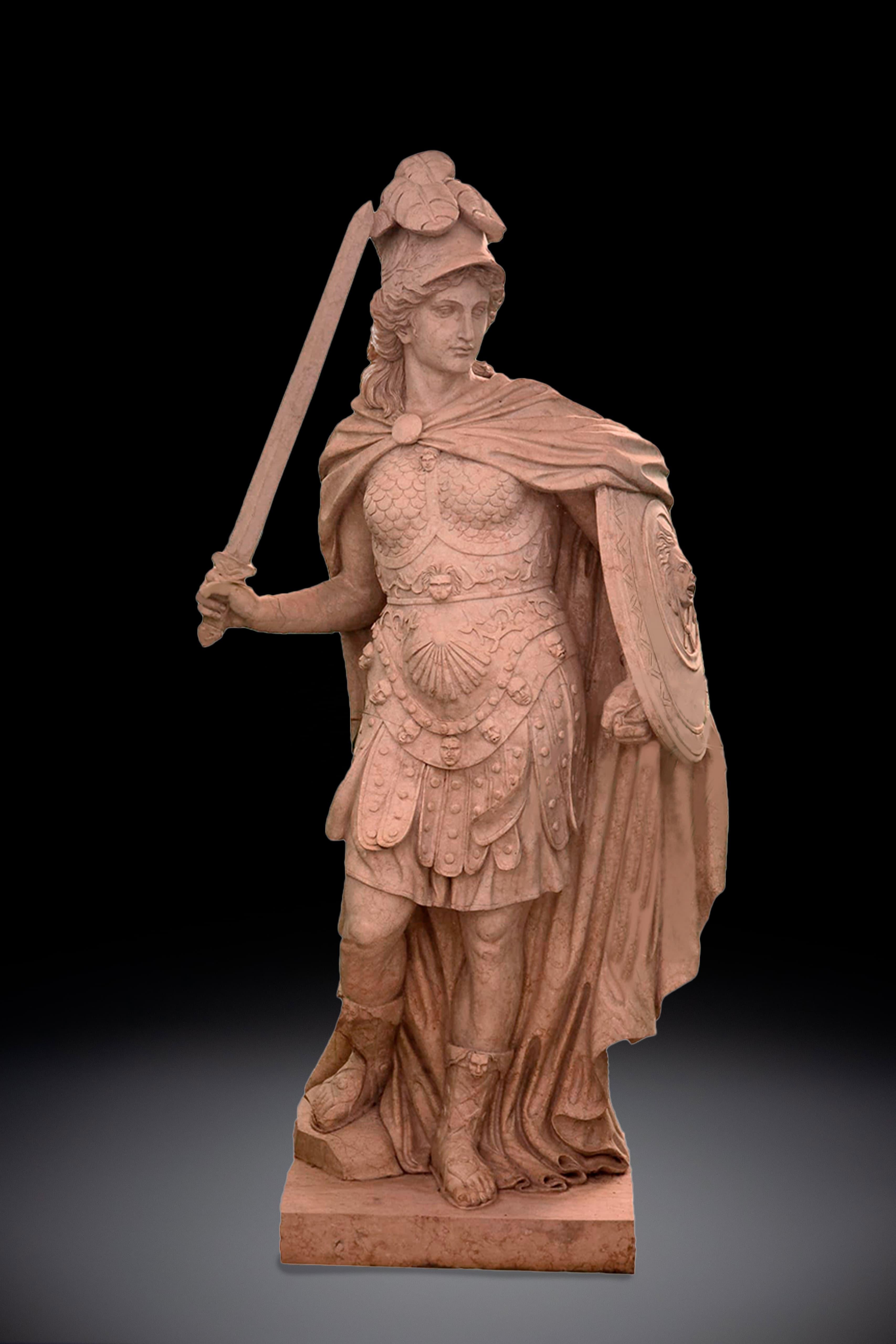 Magnífica Escultura Italiana de Mármol de Minerva - Una Verdadera Obra Maestra 200 CM en venta 5