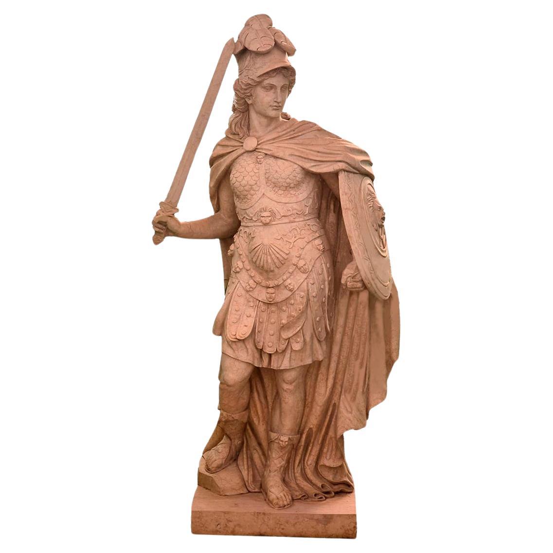 Eleva tu colección con esta impresionante escultura de Minerva de tamaño natural, meticulosamente tallada a mano en el mejor mármol travertino italiano. Con unas impresionantes dimensiones de 200x80x40 cm, esta pieza monumental muestra un arte y un