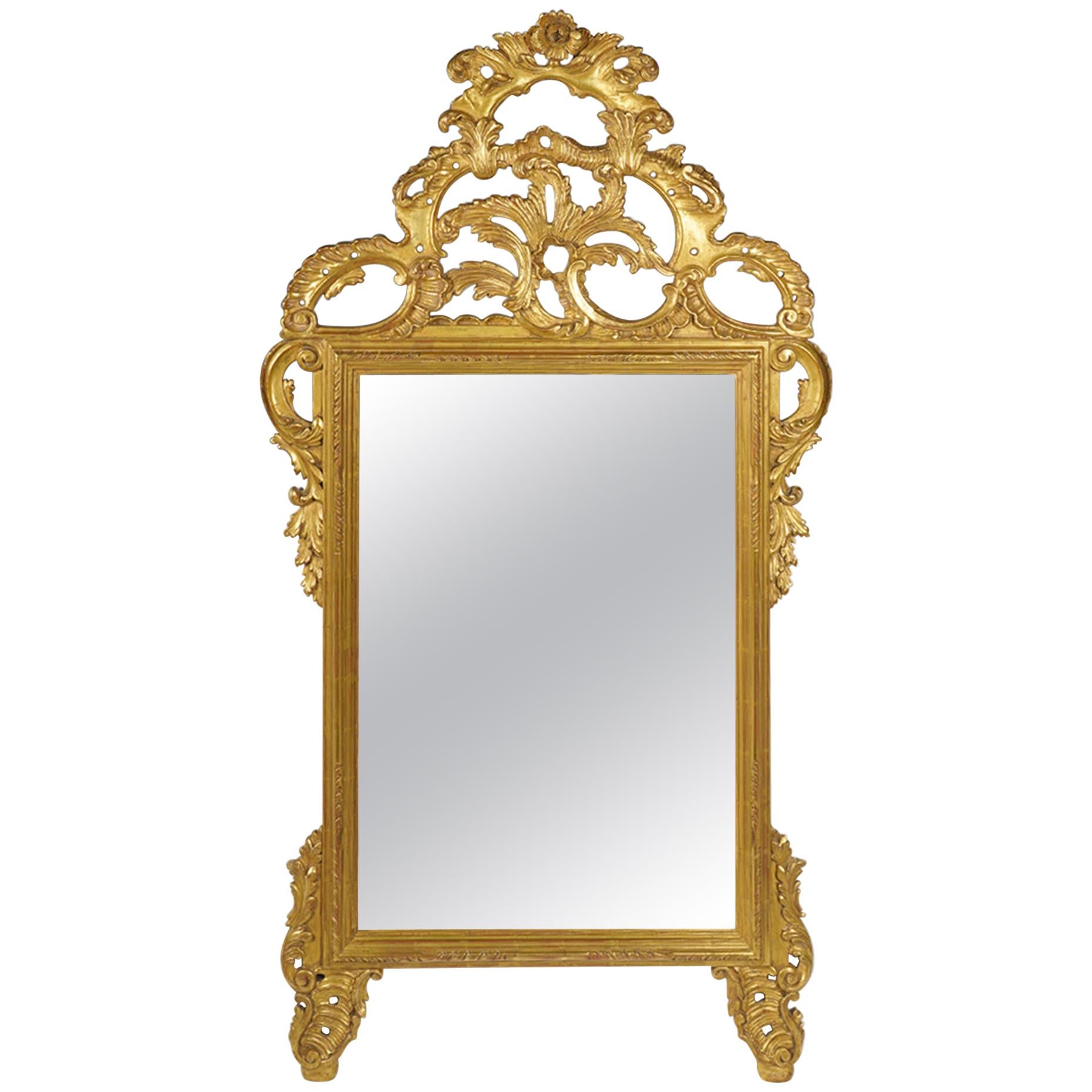 Magnificent Italian Rococo Style Carved Giltwood Wall Mirror by Palladio, Italy