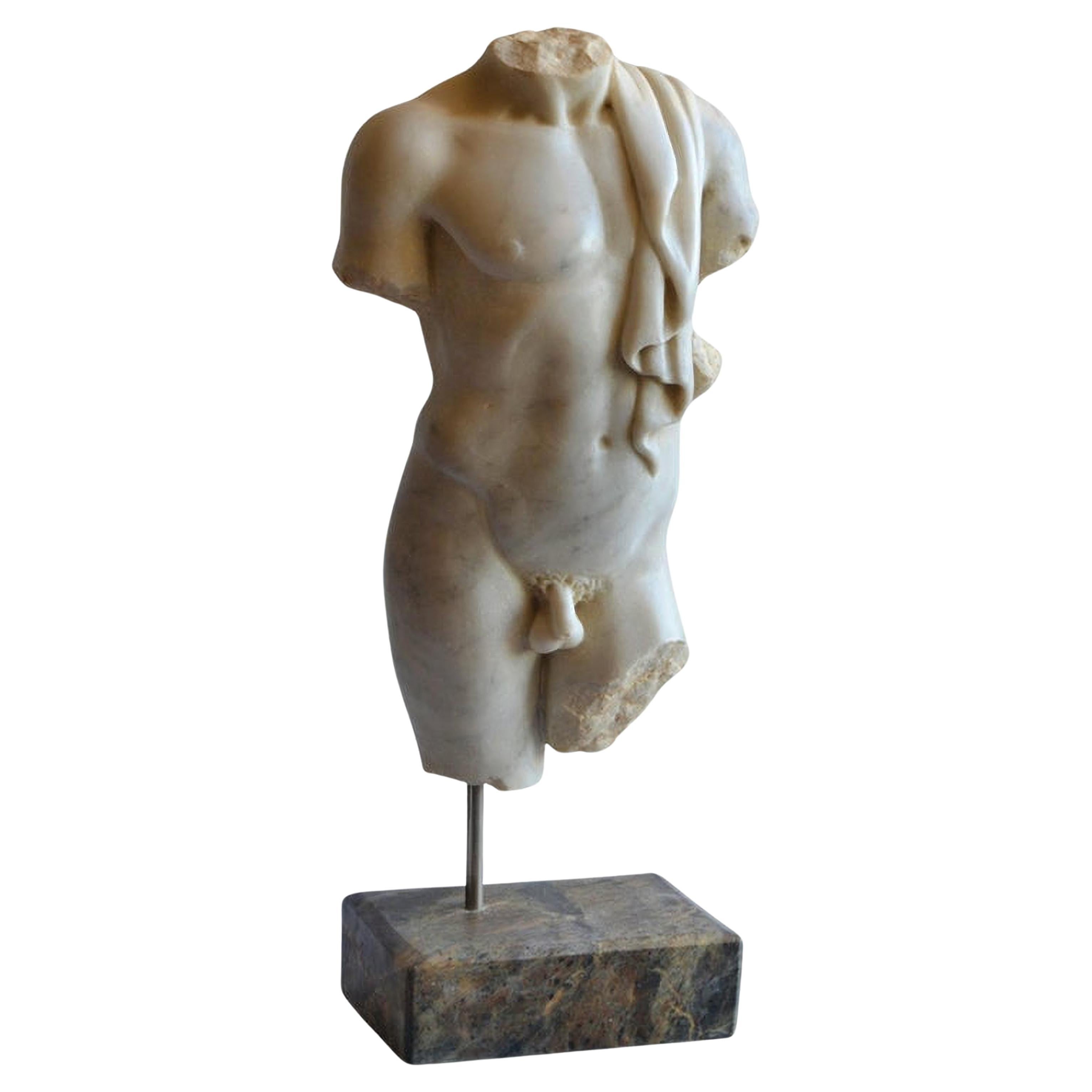 Magnificent Italian Sculpture in Carrara Marble " Torso " Early 20th Century