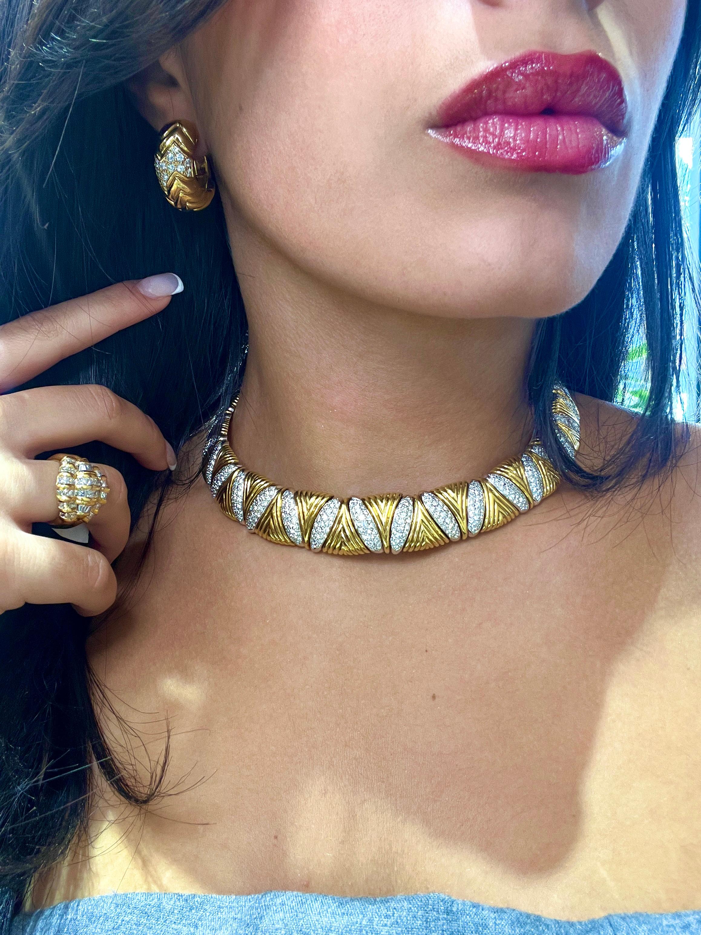 Magnífico Collar de Gargantilla Italiano de Diamantes Macizos 15.00ct -Modernista en venta 6
