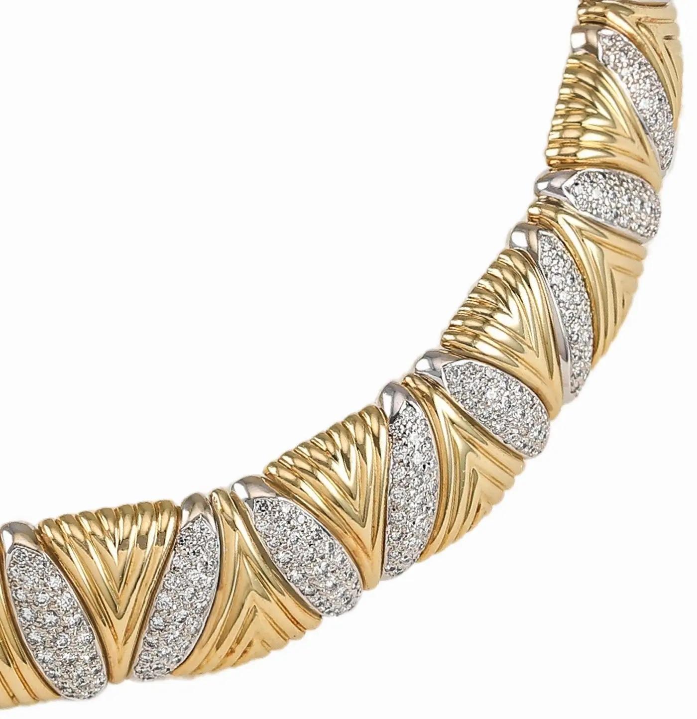 Magnífico Collar de Gargantilla Italiano de Diamantes Macizos 15.00ct -Modernista Corte brillante en venta