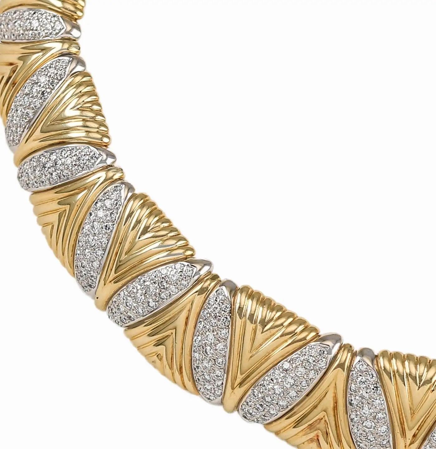Magnífico Collar de Gargantilla Italiano de Diamantes Macizos 15.00ct -Modernista en Excelente estado para la venta en Great Neck, NY