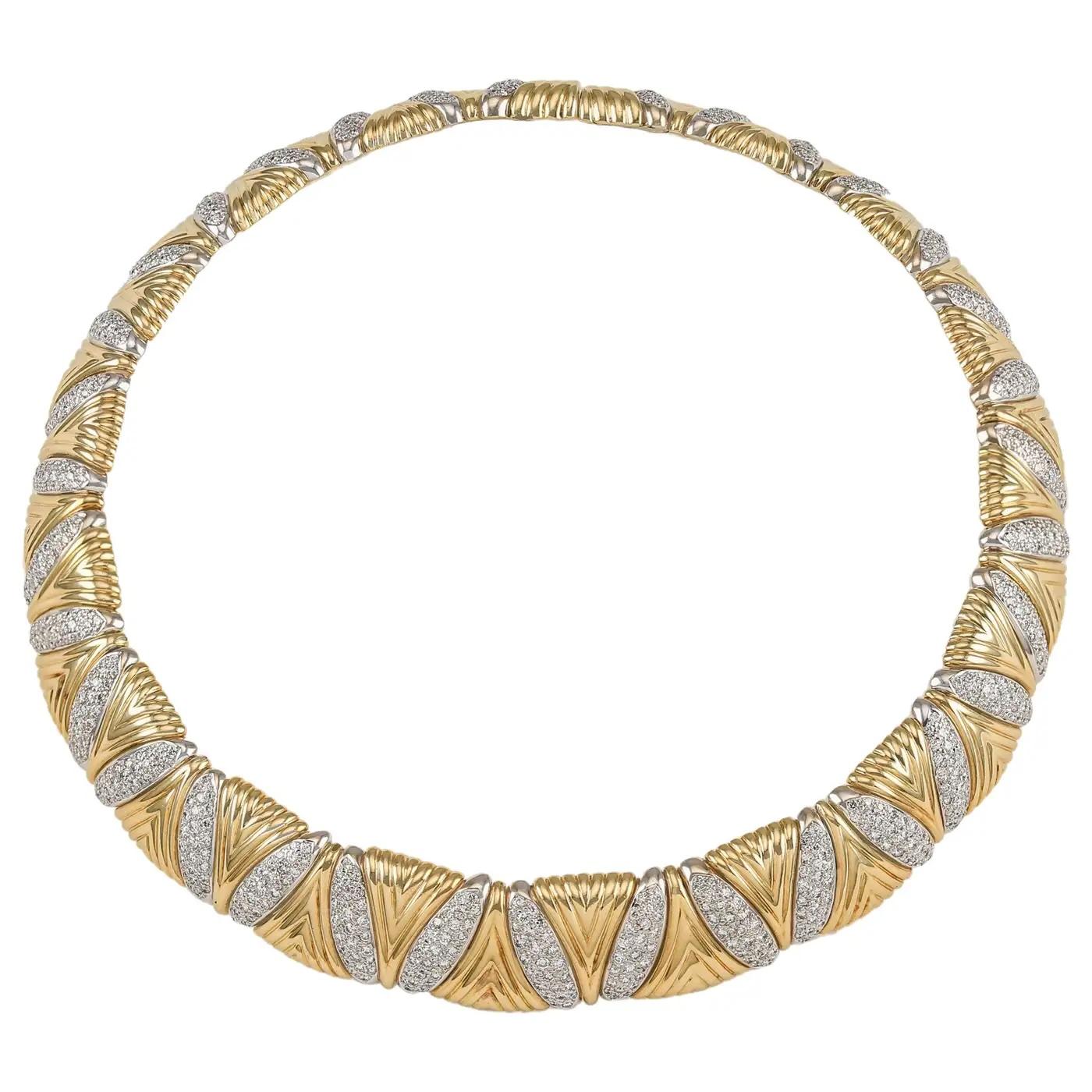 Magnífico Collar de Gargantilla Italiano de Diamantes Macizos 15.00ct -Modernista en venta