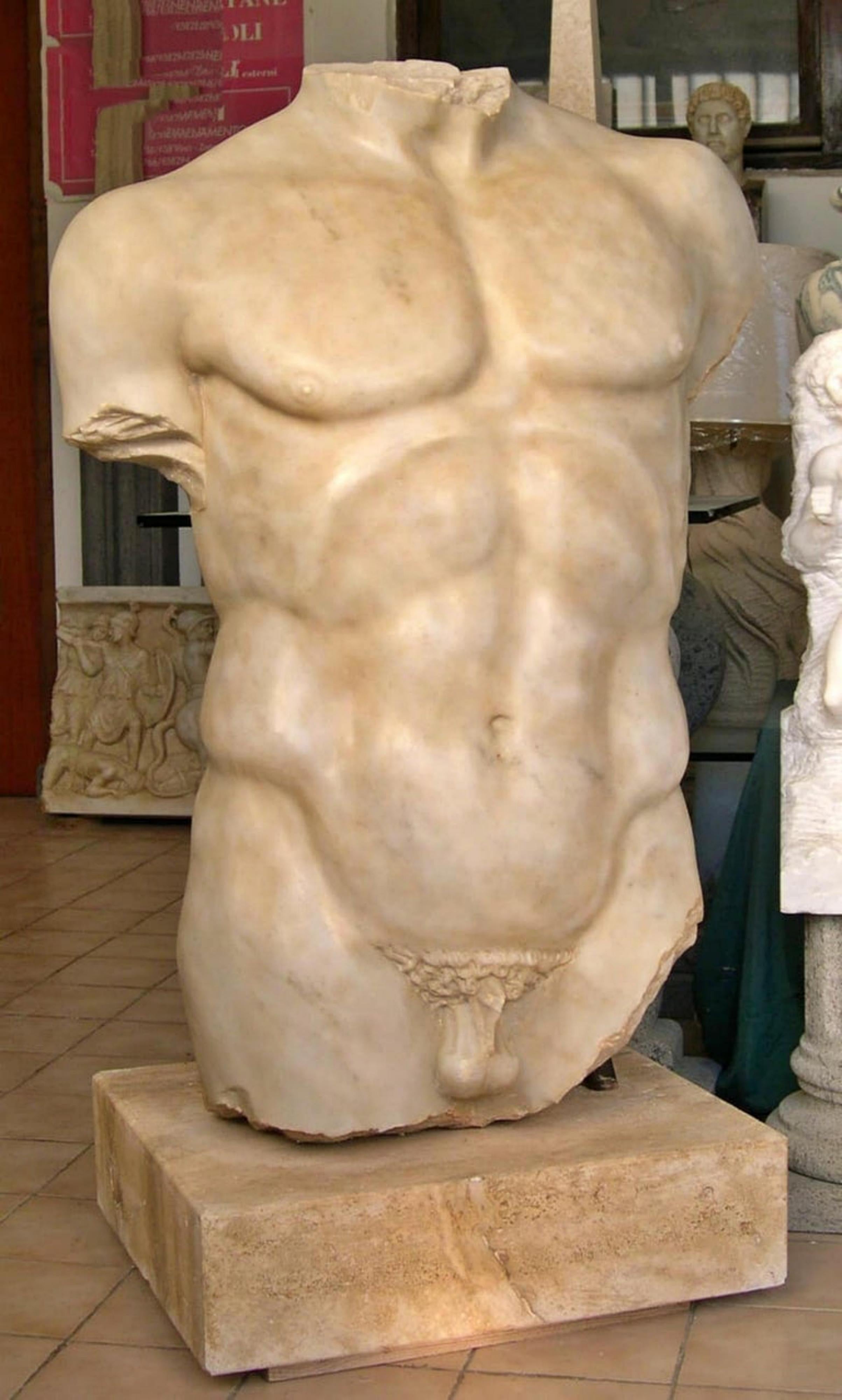 Hand-Crafted Magnificent Italian Torso Carrara Marble, Early 20th Century For Sale