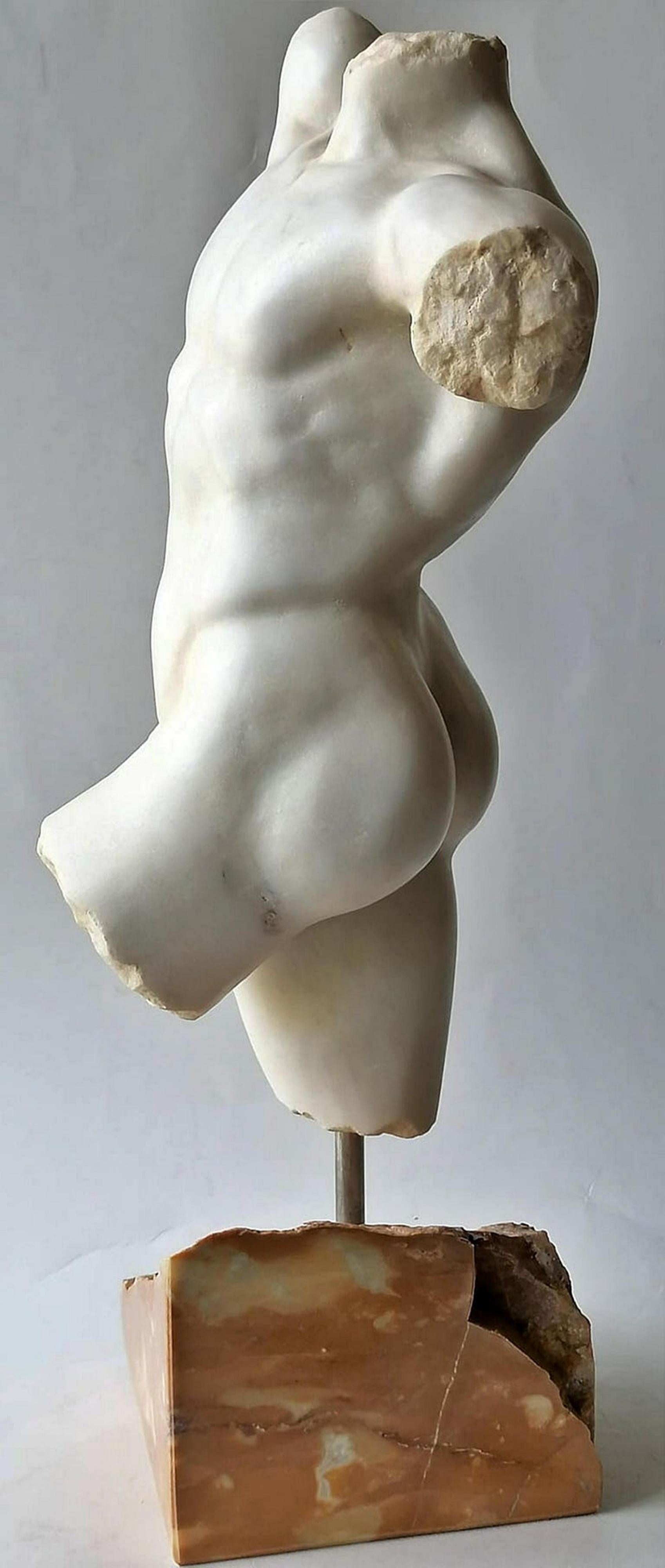 Hand-Crafted Magnificent Italian Torso Carrara Marble, Early 20th Century For Sale