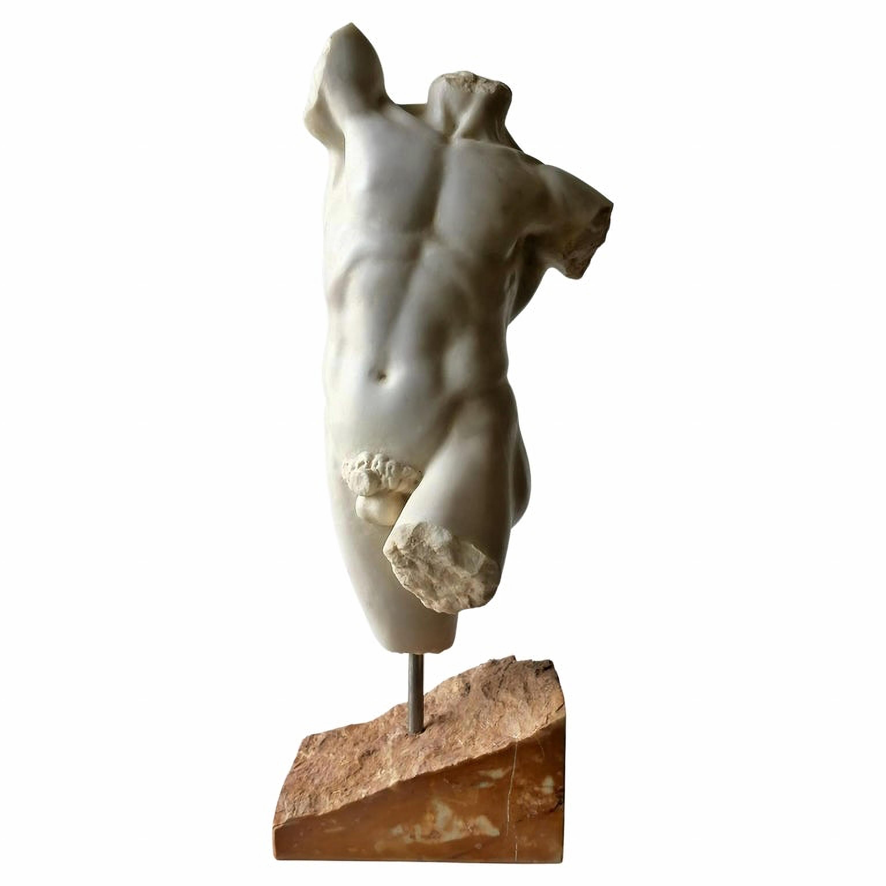 20ième siècle Magnifique torse italien en marbre de Carrare, début du 20ème siècle en vente